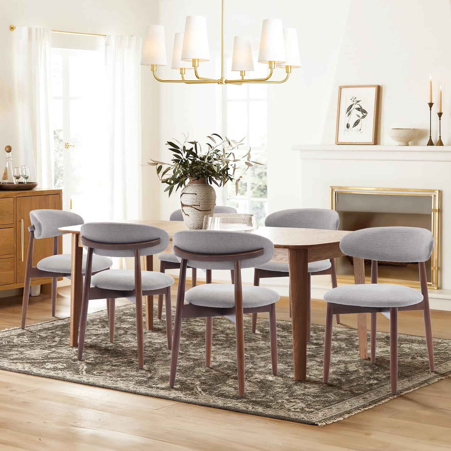 COLAMY Modern Dining Chairs Set with Wooden Legs – Upholstered Fabric Dining Room Chairs with Curved Backrest, Soft Cushion Seat