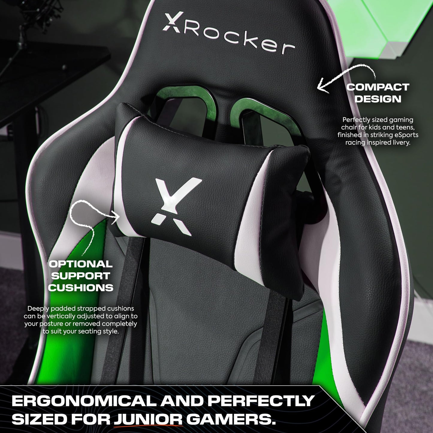 X-Rocker Agility Compact High Back eSports Gaming Chair for Kids & Teens - 3D Armrests, Head & Lumbar Cushion, Height Adjustable