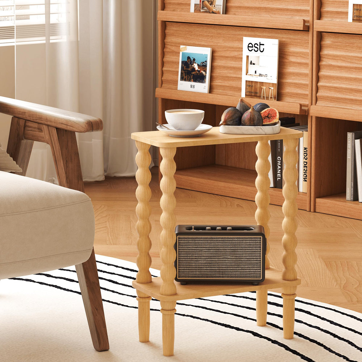 JERX 2-Tier Narrow Side Table Small End Table Yellow Oak
