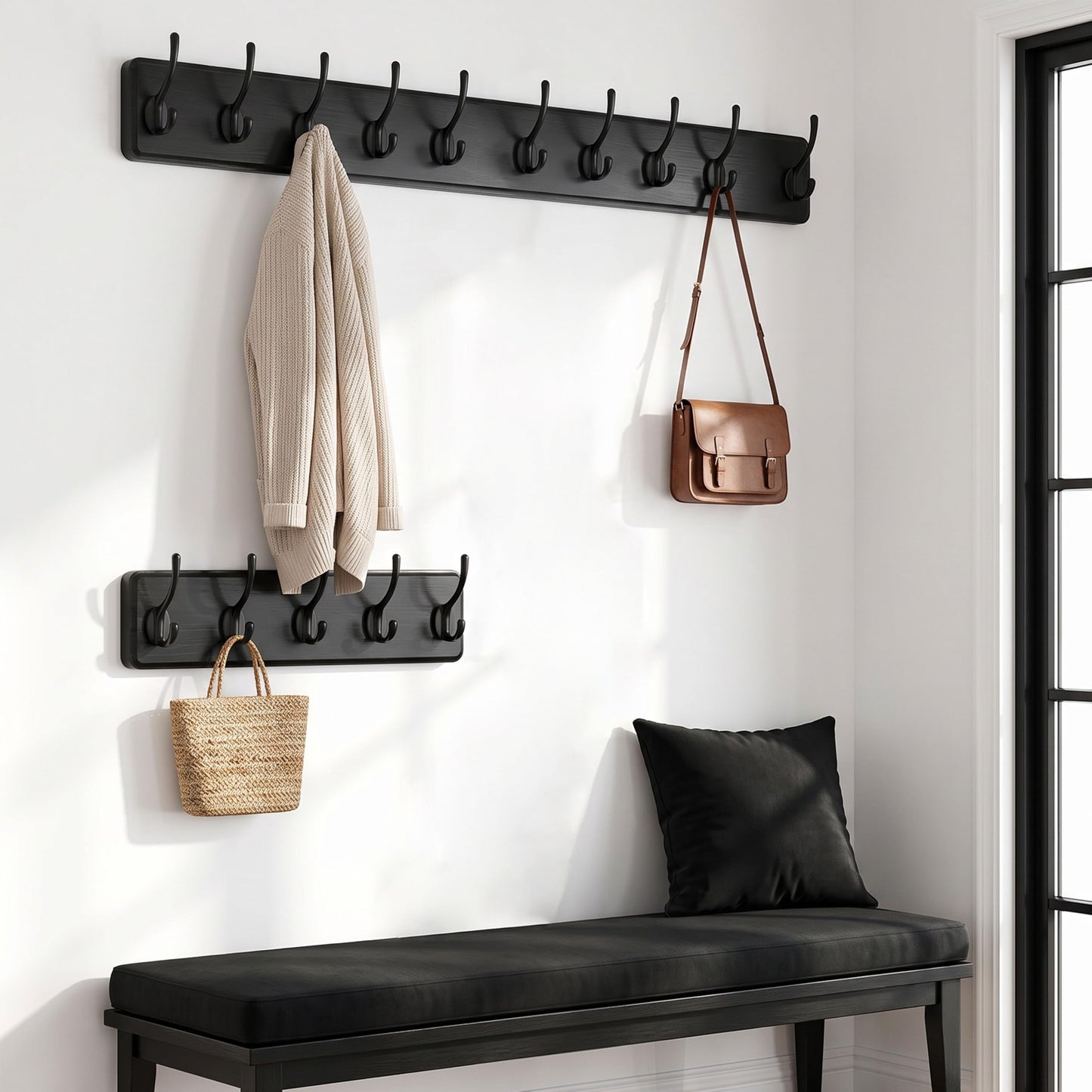 WEBI Coat Rack Wall Mount,Coat Hanger Wall,16" Hole to Hole,Coat Hooks Wall Mounted,Hook Rack,5 Hooks for Hanging