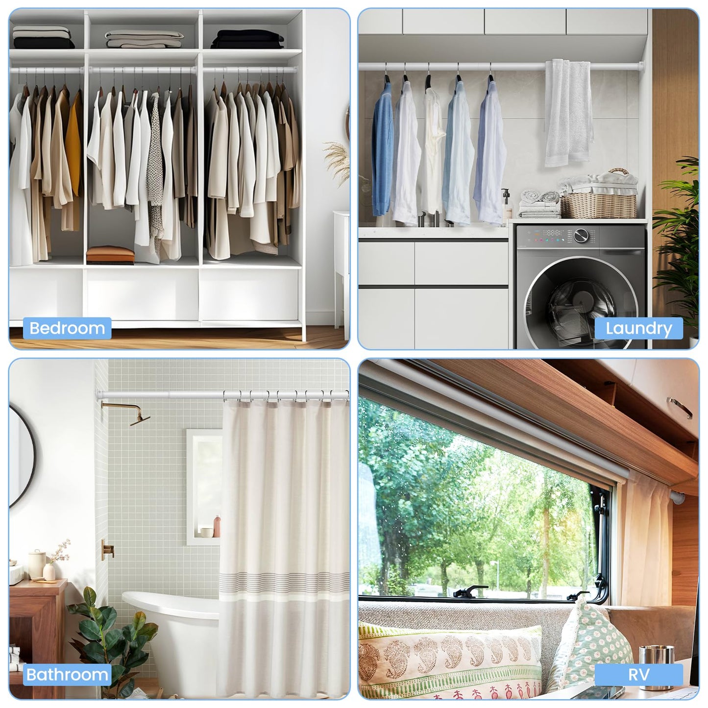 Ruiony Wardrobe Rail, 43 to 135 CM Heavy-Duty Stepless Adjustable Wardrobe Hanging Rail, 3.3 CM Diameter Metal Wardrobe Pole for Wardrobes