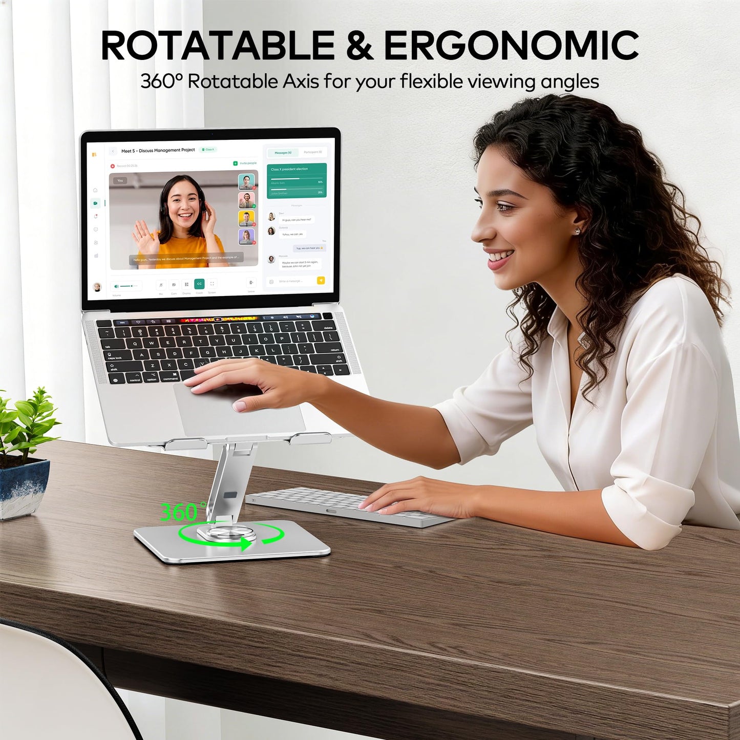 Auvo ALS06 Laptop Stand, Adjustable Computer Stand with 360° Rotating Base, Ergonomic Laptop Riser for Desk, Fits 11-15.6 inch Laptops