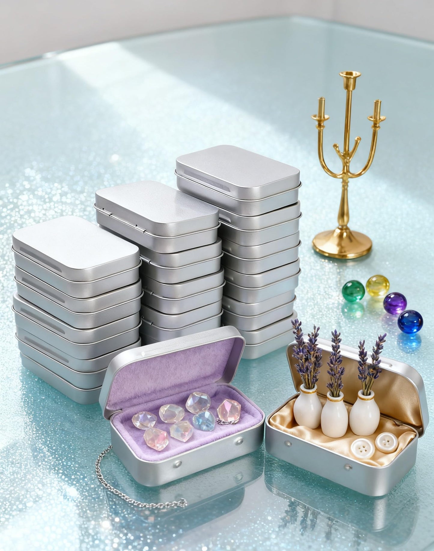 LJY Silver Hinged Metal Tins, 20 Pack, 3.7 x 2.4 x 0.9 in