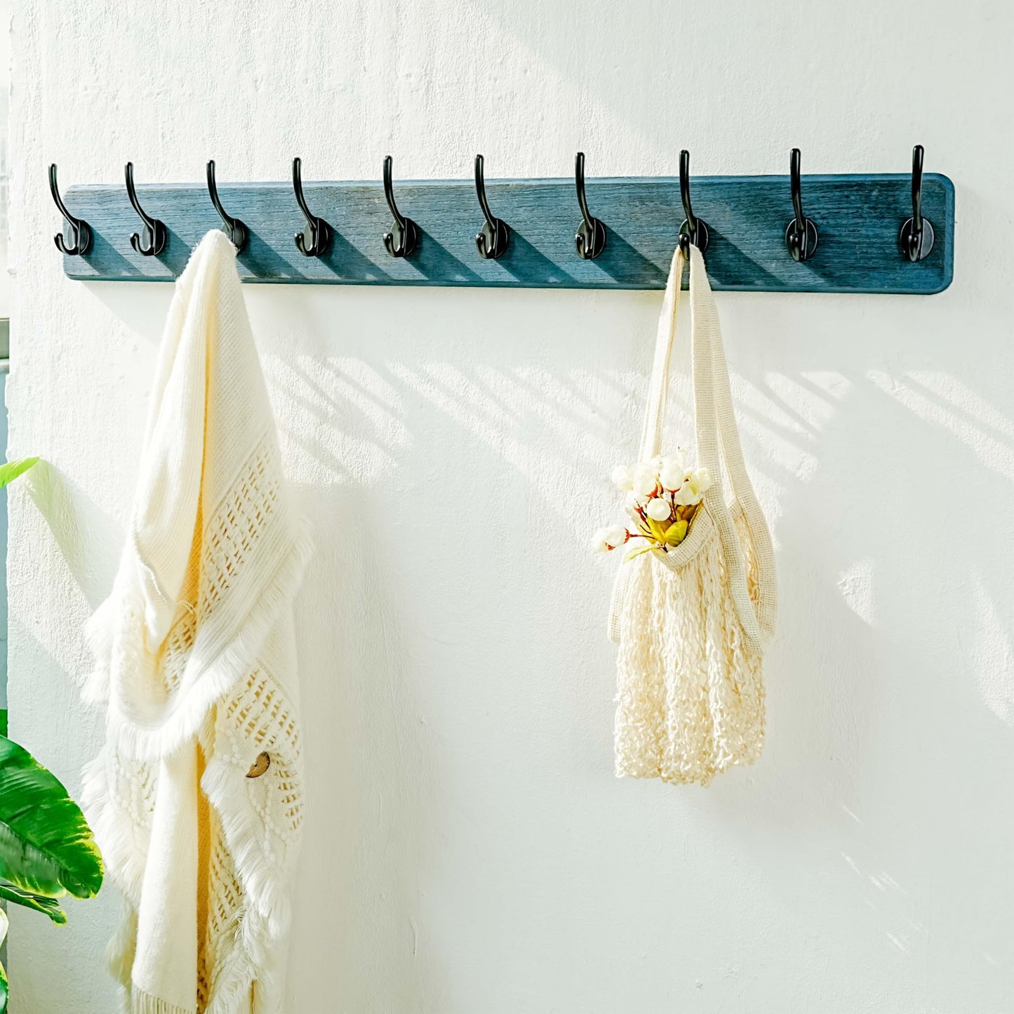 Dseap Coat Rack Wall: 97cm Long, Patented, Heavy-Duty, 10-Double-Hooks Wooden Wall Mounted Coat Rack Coat Hanger Hook Rail for Winter Coats Hat