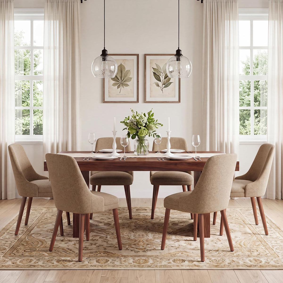 Dining Chairs Set of 6, Upholstered Dining Room Chairs with Ergonomic High Back, Thick Padded Seat, Skin-Friendly Fabric