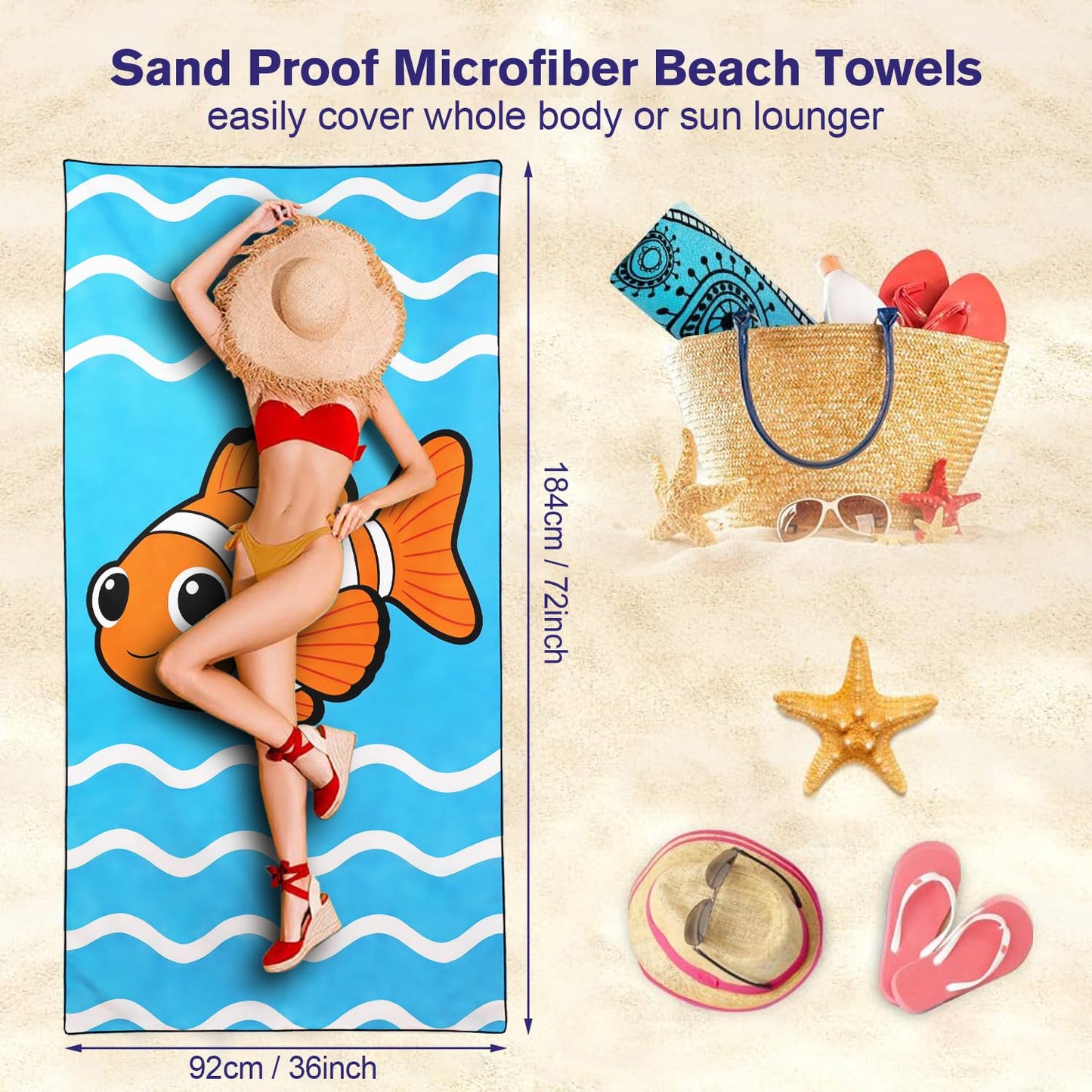 Violetpos 2 Pack Extra Large 180x90 cm Beach Towels, 250GSM Premium Microfibre, Sand Free Quick Dry Lightweight