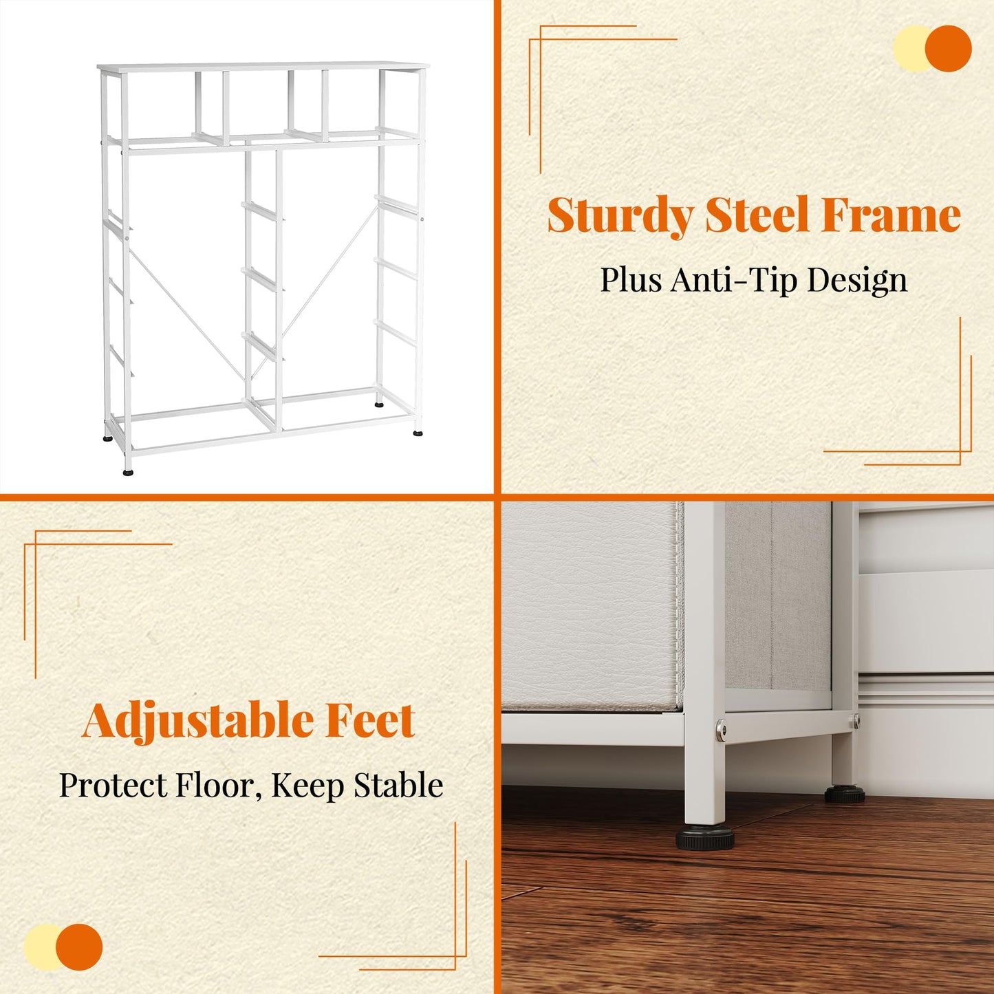 Flrrtenv Chest of Drawer with 11 Drawers, Modern Bedroom Cabinte, Fabric Drawers with Wooden Top, Sturdy Metal Frame, Tall White Hallway Storage Unit