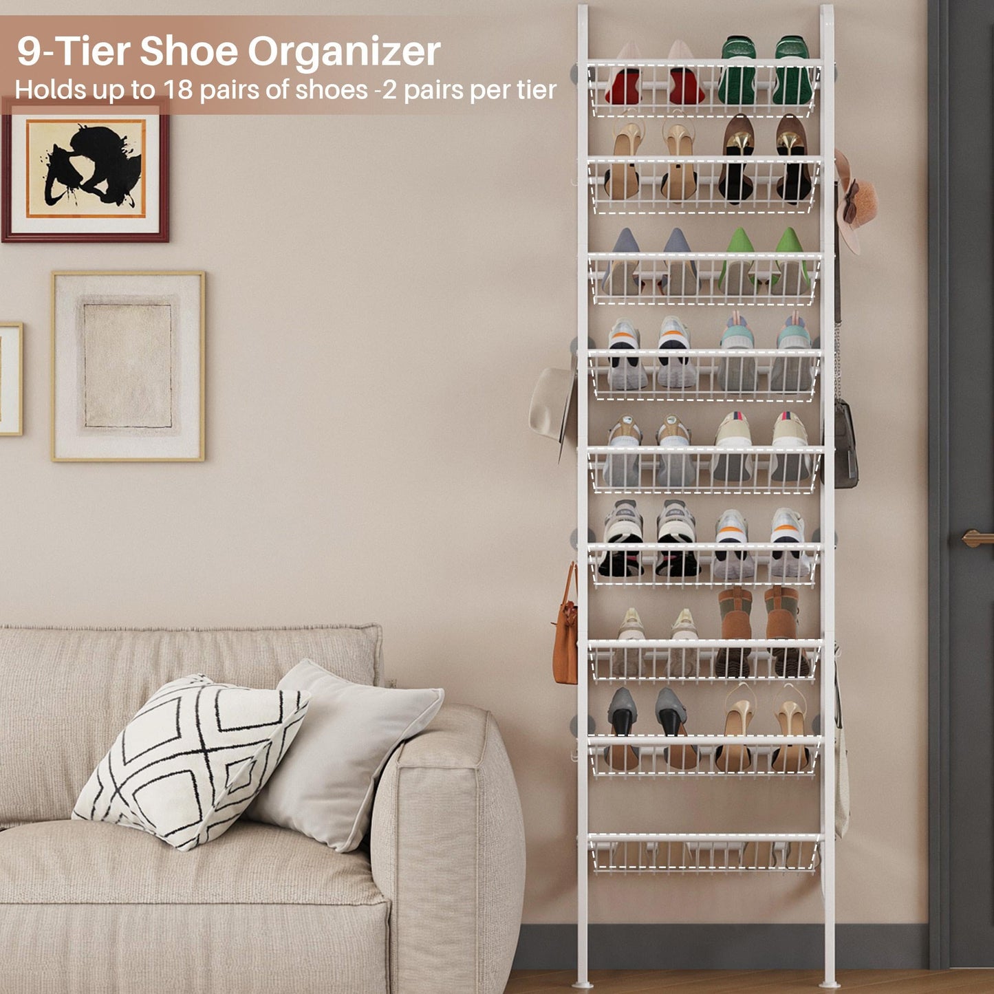 Ornestia Wall Mounted Shoe Rack,Metal Shoe Storage for Over Door,White