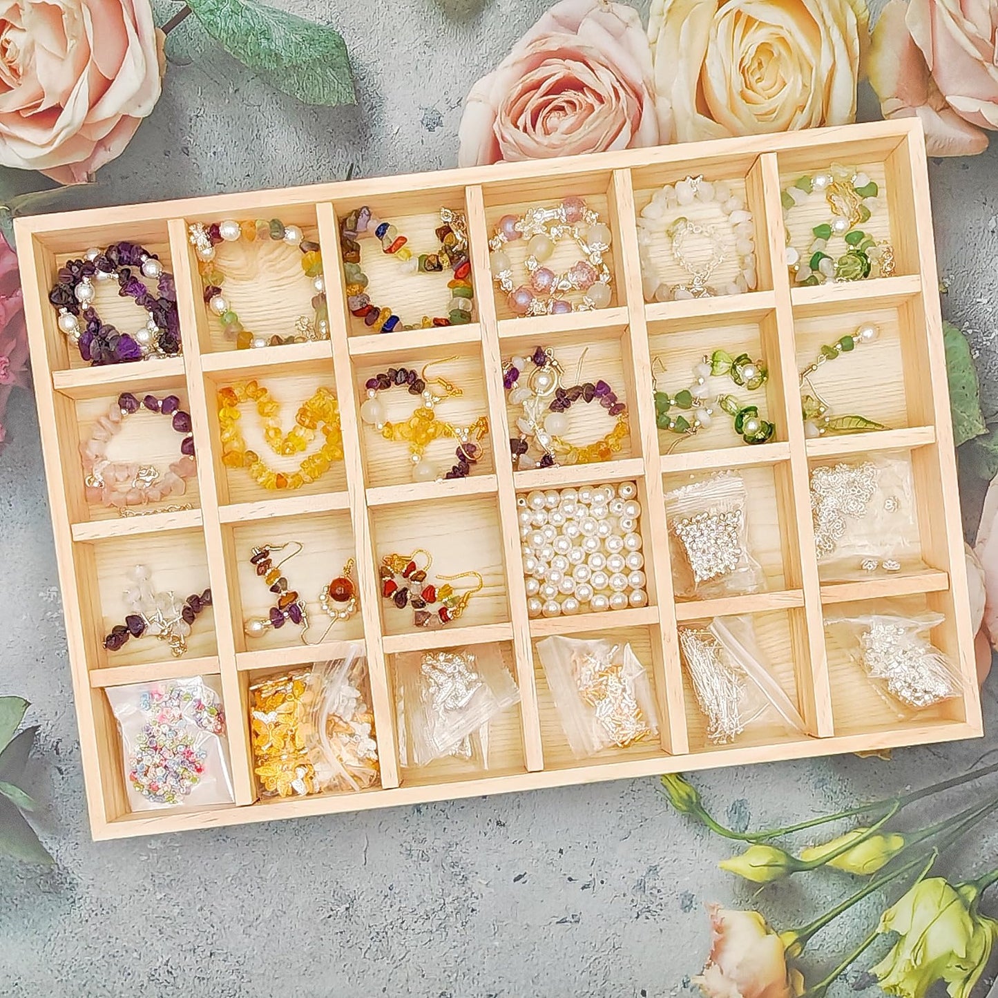 Anktily Unfinished Wooden Storage Divider Box, Showcase Display Box with 24 Compartments, Socks Organizer, Underwear Storage Case