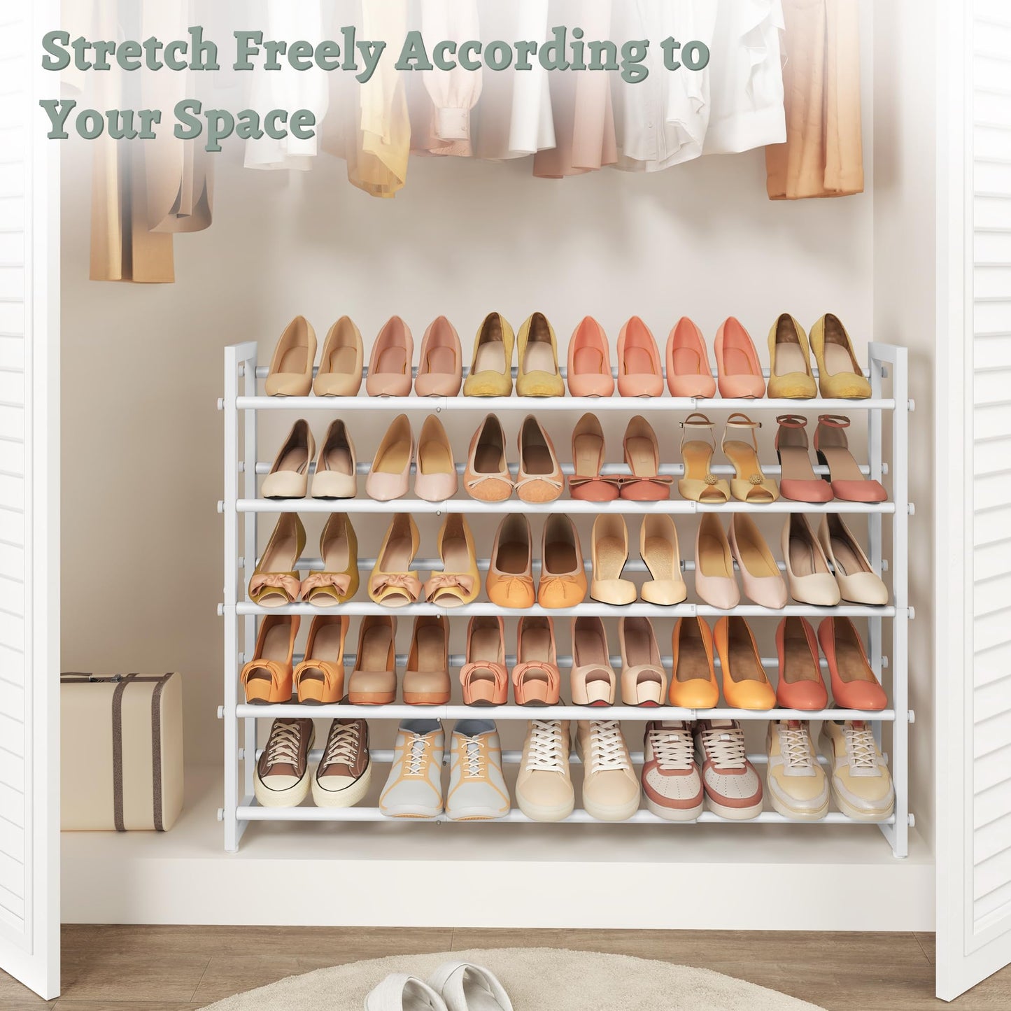 FAVOOSTY 5 Tier Shoe Rack Extendable Metal, Small Shoe Storage Organizer for Closet Inside Wardrobe