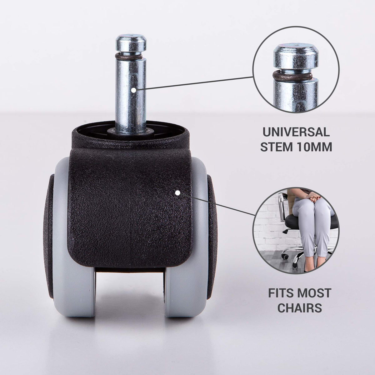 50 mm Rubber Chair Wheels Office Chair Castors Replacement Wheels Twin Castors Swivel Wheels Universal Stems for Replacement Casters No