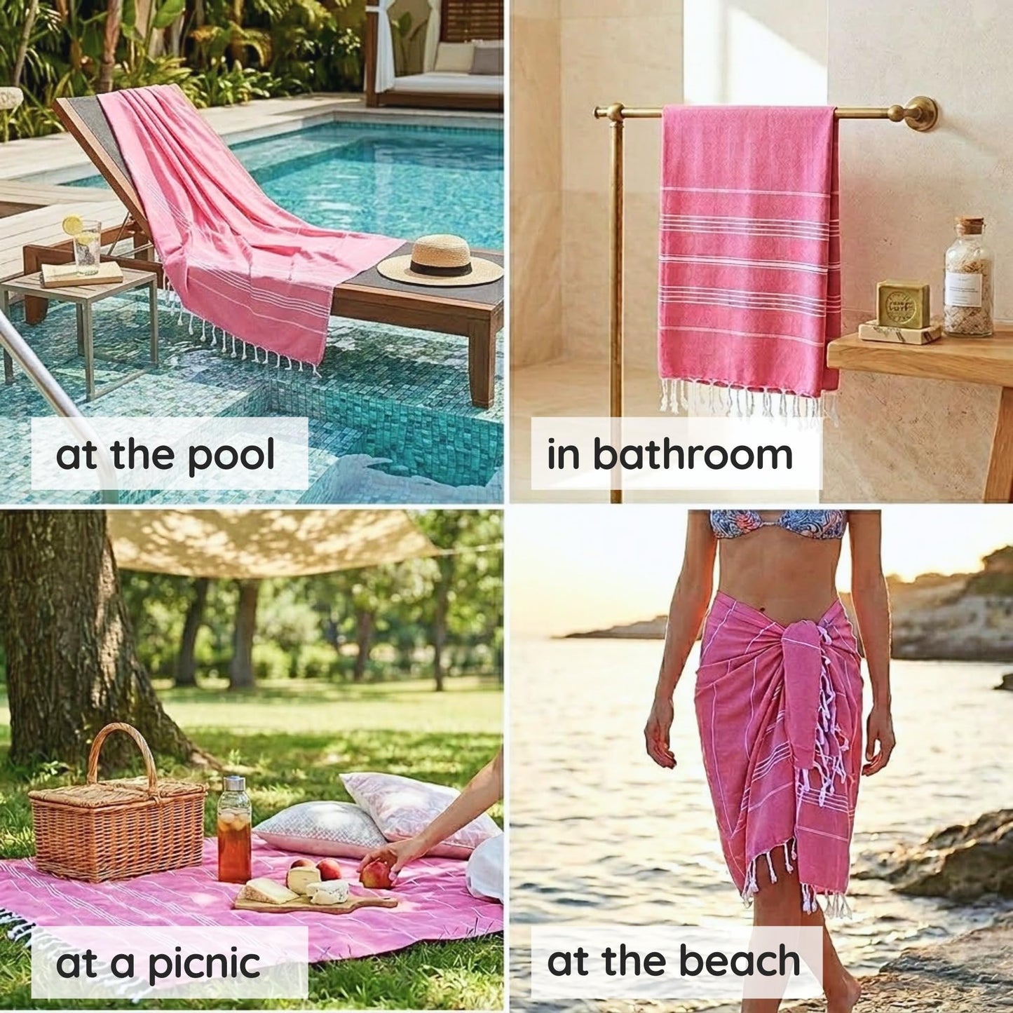 Blue Beach Turkish Towel - Set of 2-100x180cm Large Turkish Hammam Peshtemal Towel - Super Absorbent, Quick Dry, Lightweight