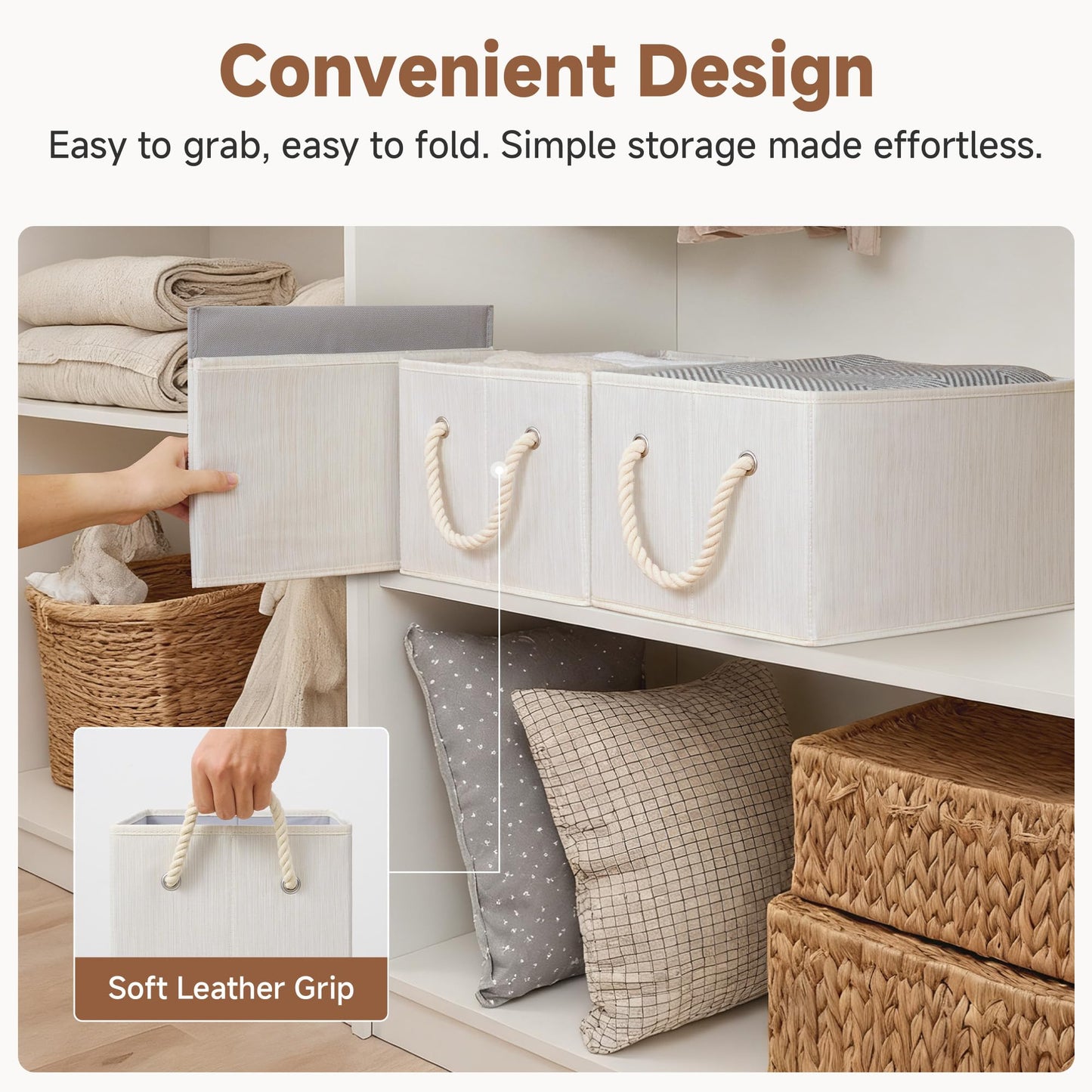StorageWorks Large Storage Boxes for Organising, Foldable Storage Baskets for Shelves, Fabric Storage Boxes with Handles