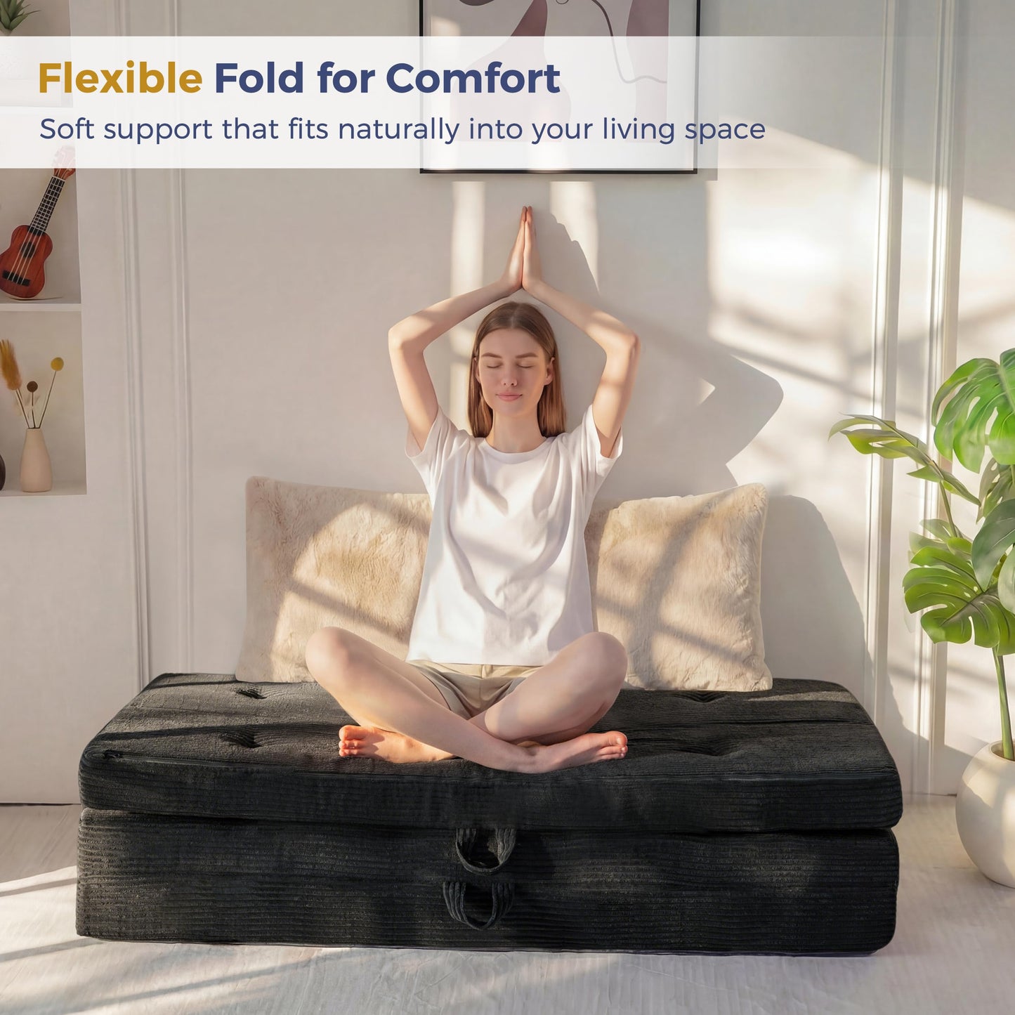 MAXYOYO Folding Mattress Single, Comfy Foldable Sofa Couch Bed, Guest Mattress with Handles Floor Futon Sofa Bed for Guest