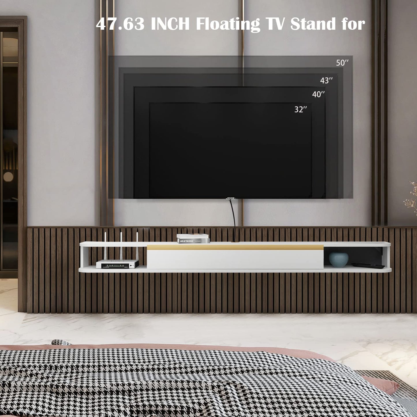 Pmnianhua Floating TV Stand, Wall Mounted Entertainment Center TV Media Console, Floating Shelves with Door