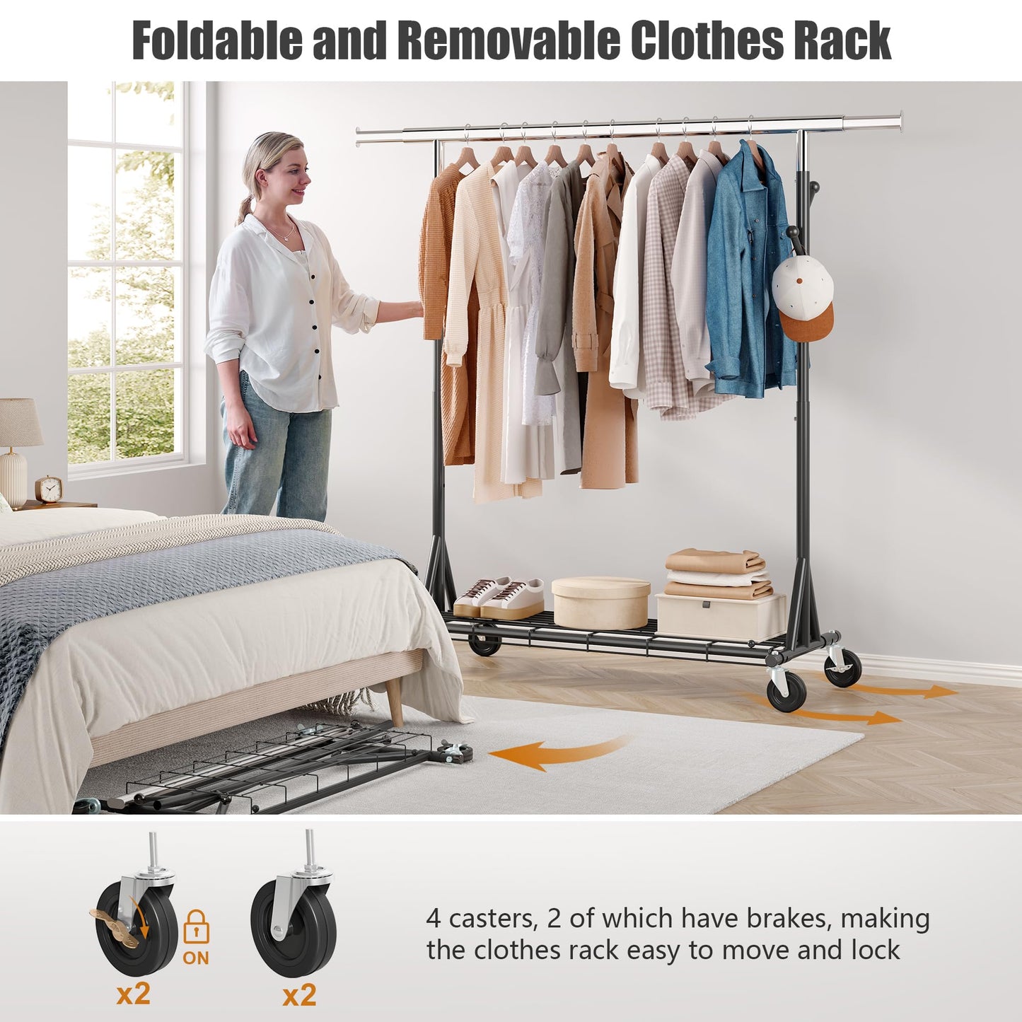 Gewudraw Clothes Rack Heavy Duty 240 KG Capacity, Portable, Foldable, Black