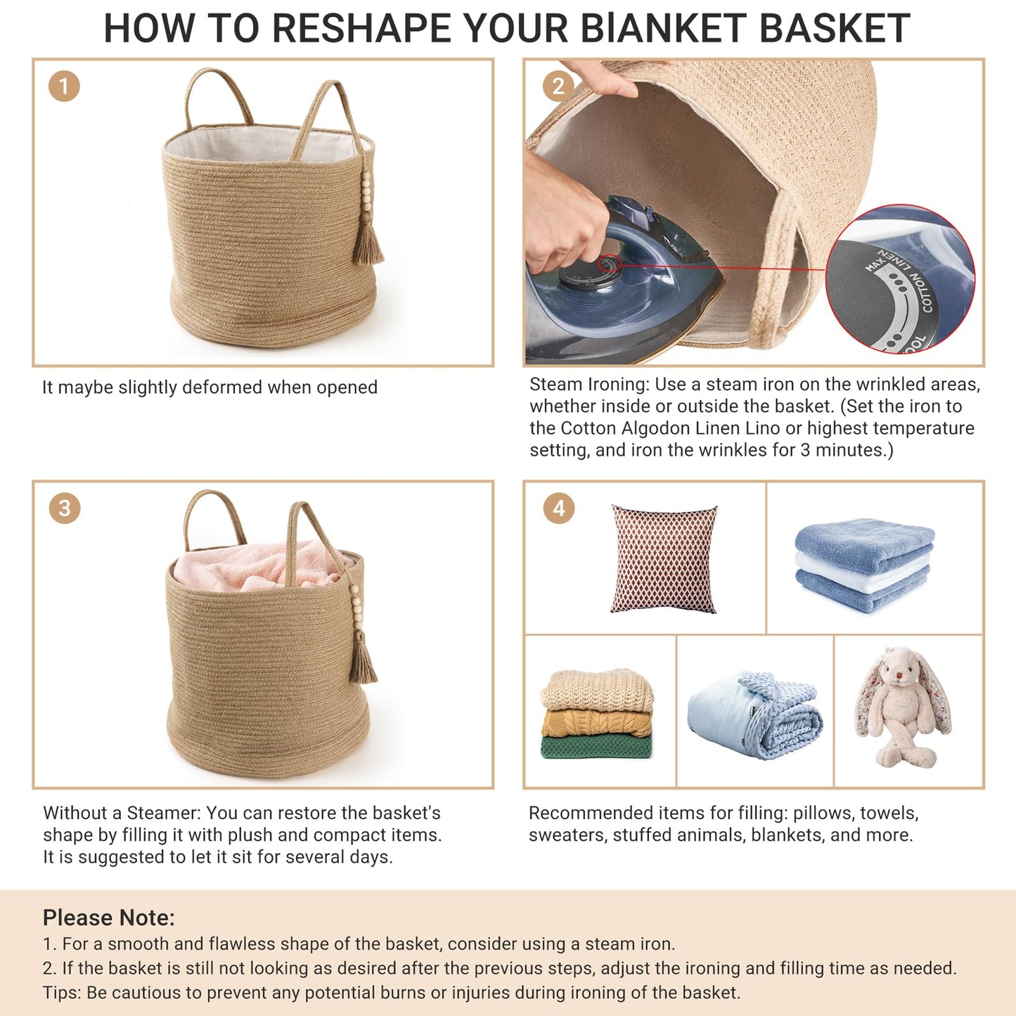 Mkono Woven Storage Basket for Blanket, Toys Plant Organizer, 16"W x 13.8"L