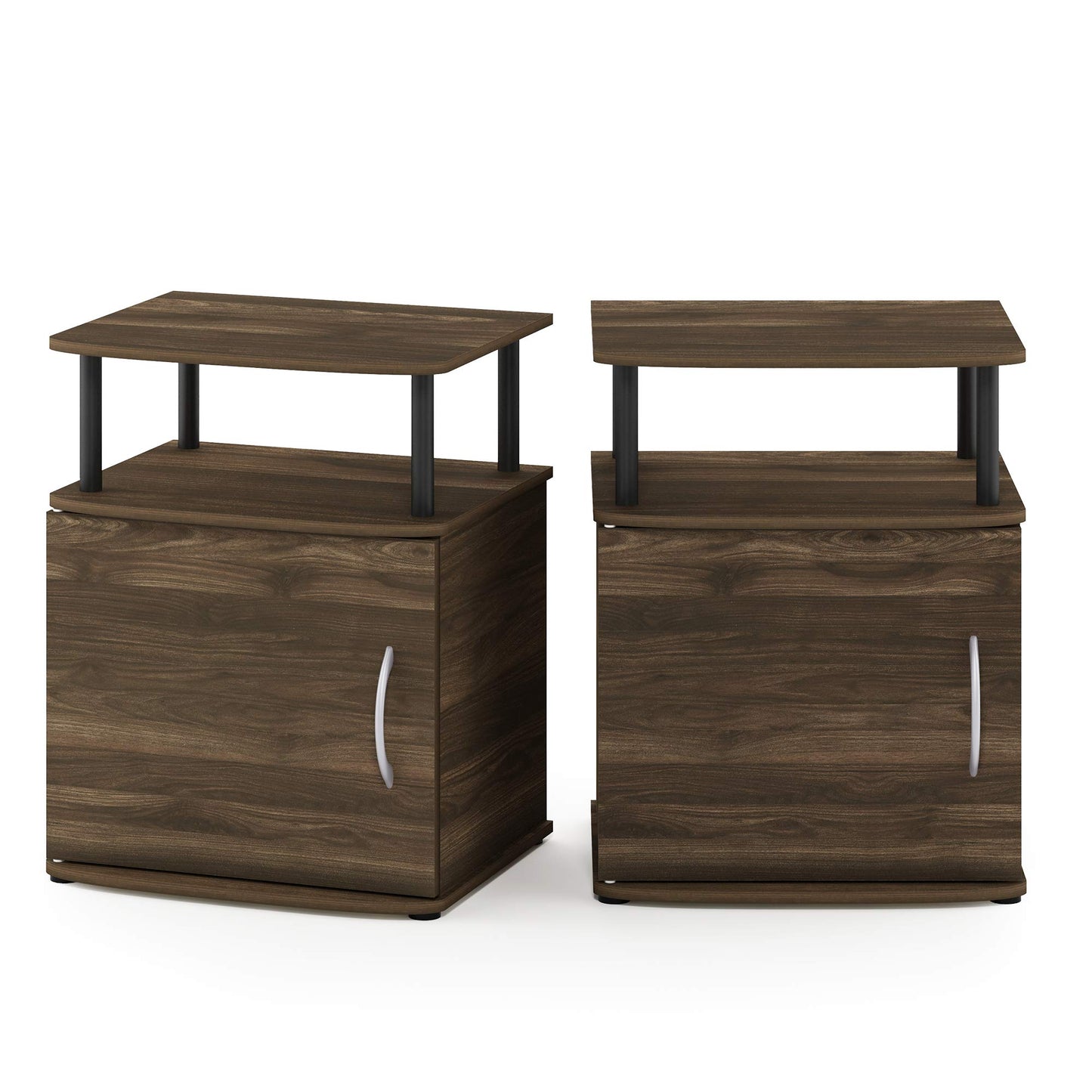 Furinno JAYA Side Table Set of 2, 2-Tier Open Shelf End Table with Door Cabinet, Soft-edges Night Stand, Bedside Table, for Living Room, Bedroom