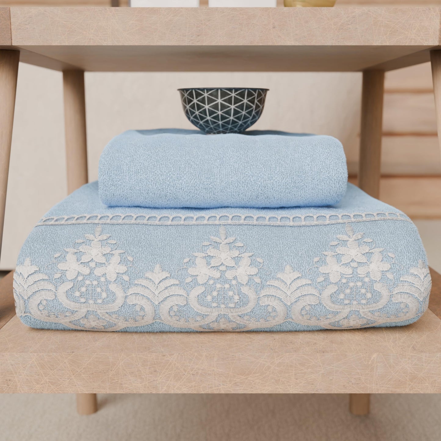 PETTI Artigiani Italiani - 100% Cotton Terry Bath Towels, 1+1 Towel Set, 2 Pieces 1 Face Towel and 1 Hand Towel, Light Blue