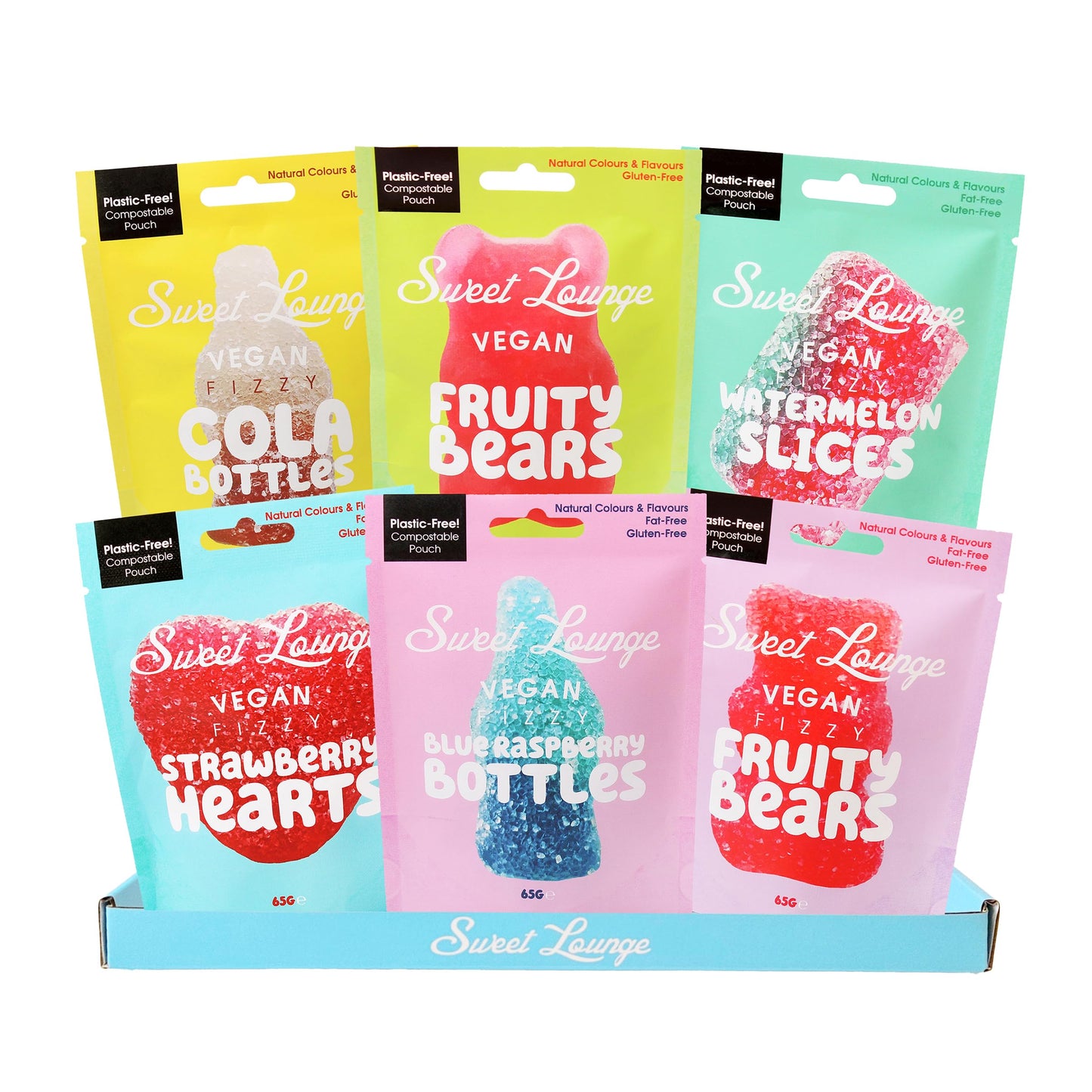 Vegan Gummy Sweets ? Taster Bundle 6 x 65g by Sweet Lounge | Plant-Based, Gelatine-Free, Plastic-Free Packaging | Eco Fruity Mix