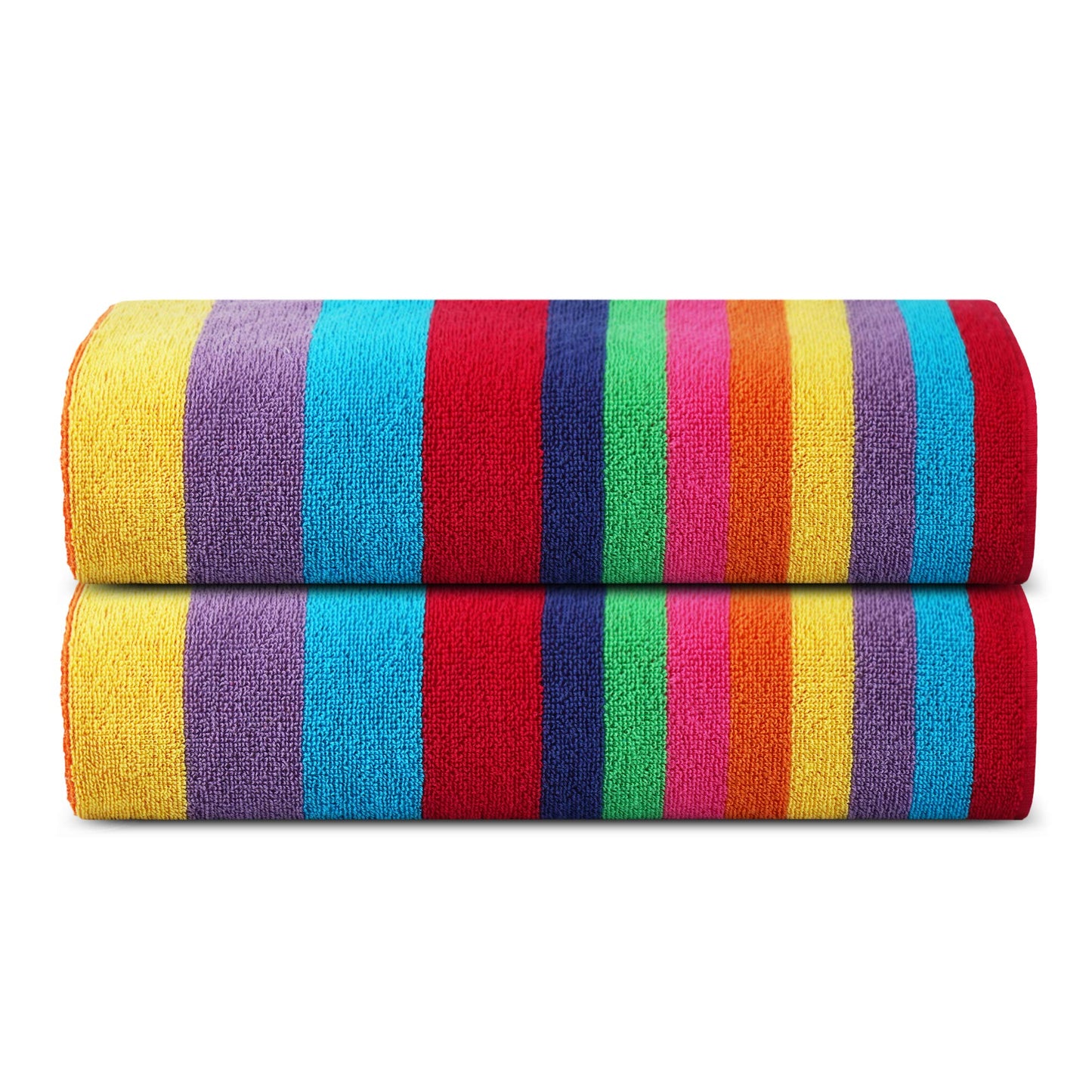 SweetNeedle Beach Towels for Adults Pack of 2 - Miami Vibe Multi Cabana Stripe Classic - 100% Cotton Terry Ringspun Pool Towel, Quick Dry, Super