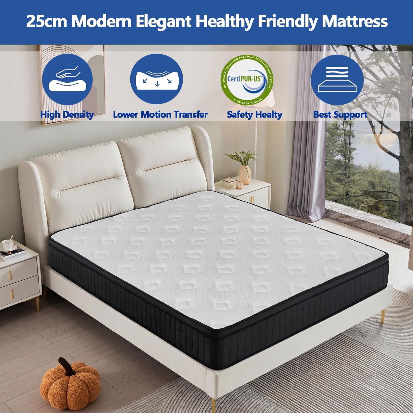 Vipbear Premium Firm Hybrid 0 Zero Memory Foam Single Mattress with Springs Inside 25cm