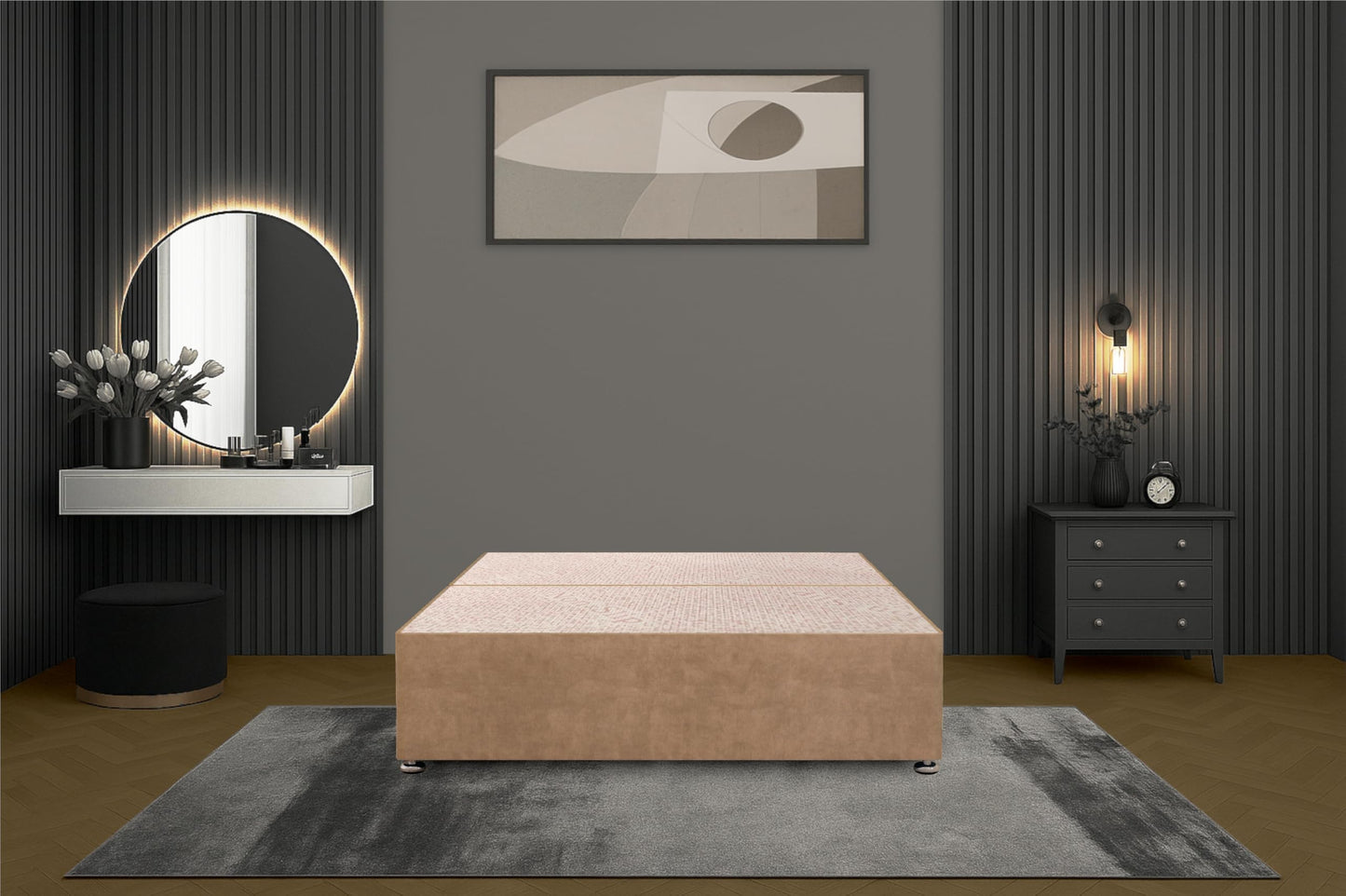 Bed Centre Flexby Divan Bed Base Only with 2 Drawers (Same Side), No Headboard - Available in 3FT, 4FT, 5FT & 6FT (3FT Single, Plush Beige Fabric)