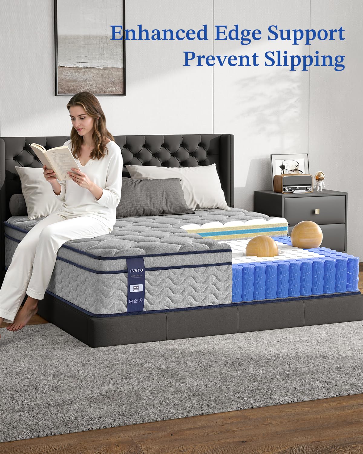 TVVTO Single Hybrid Mattress 3FT - 10.2Inch Medium Firm 90x190x26cm