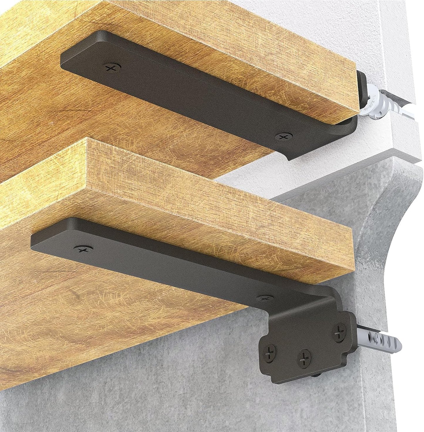 WELDUN 6 Pack Floating Shelf Brackets 10 cm, Heavy Duty Shelf Brackets for Shelves, Black Coated Metal Wall Shelf Support Brackets, 75KG Load Capacity