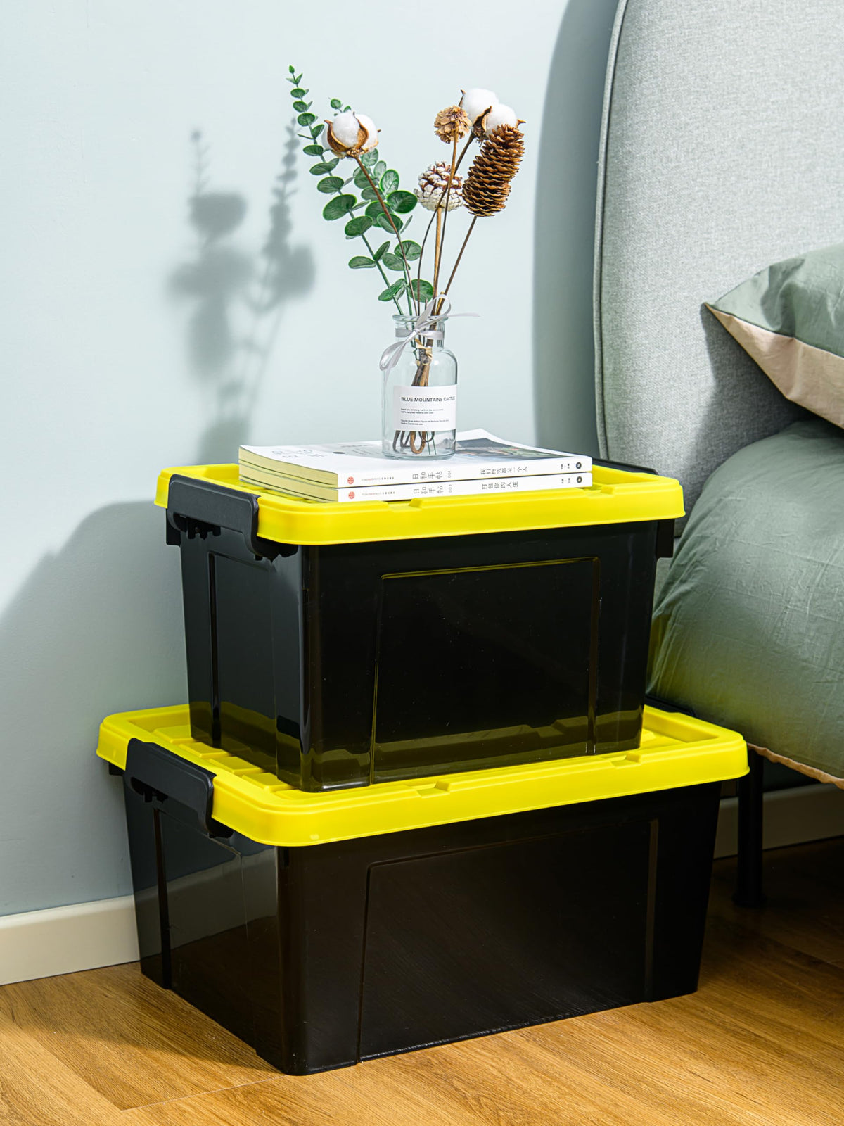 Cetomo 35L*6 Storage Boxes, Plastic Storage Box with Lids, Container with Handle for Tool, Outdoor, Garden, Home, Stackable, Nesting