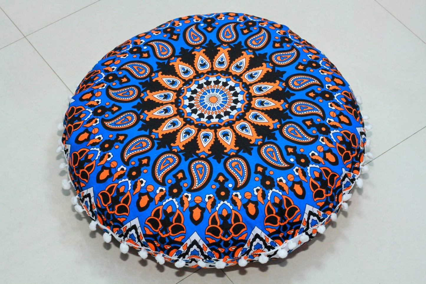 CRAFT KALA 22" Mandala Meditation Floor Pillows Cover Pouf Cover Round Seating Bohemian Mandala Cotton Floor Cushion Cover Outdoor Fireplace Seating