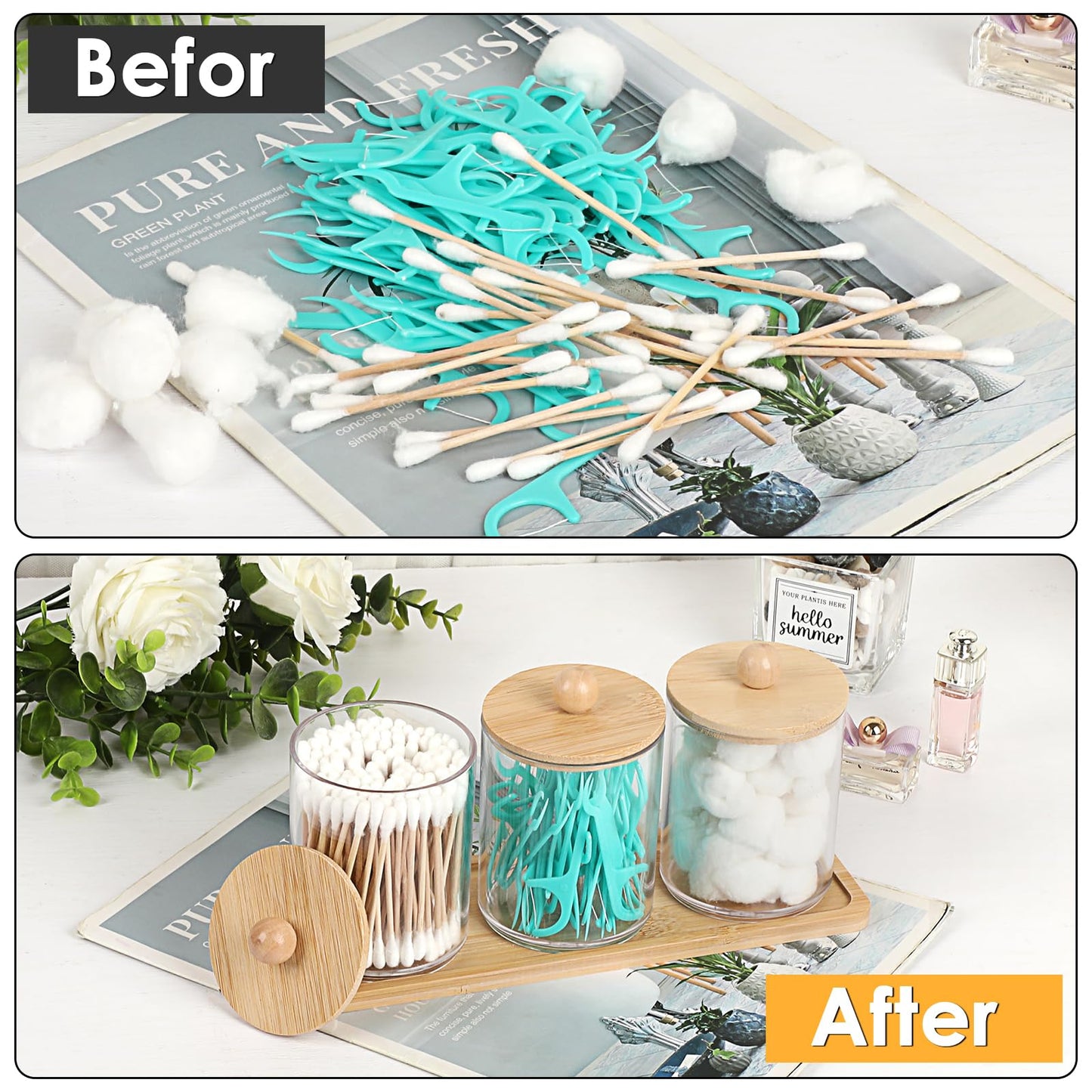 SUMTree 3 PCS Qtip Cotton Ball Holders Qtip Dispenser with Lid and Tray