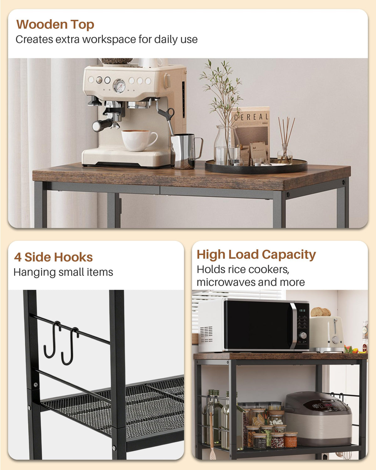 Ornestia 3 Tier Kitchen Trolley With Small Island for StorageBlack