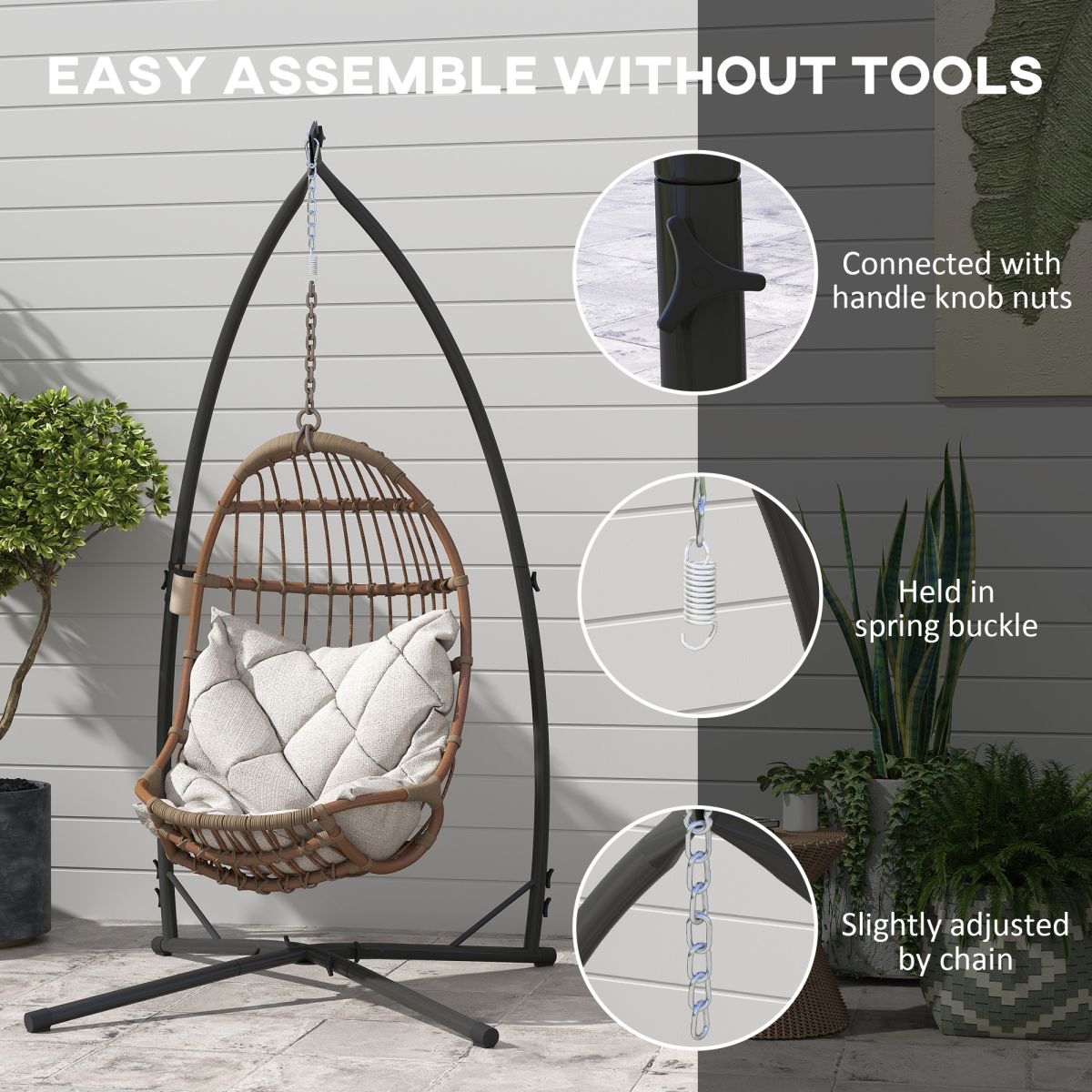Outsunny Hammock Chair Stand, Steel Frame Hammock Stand Only, Black