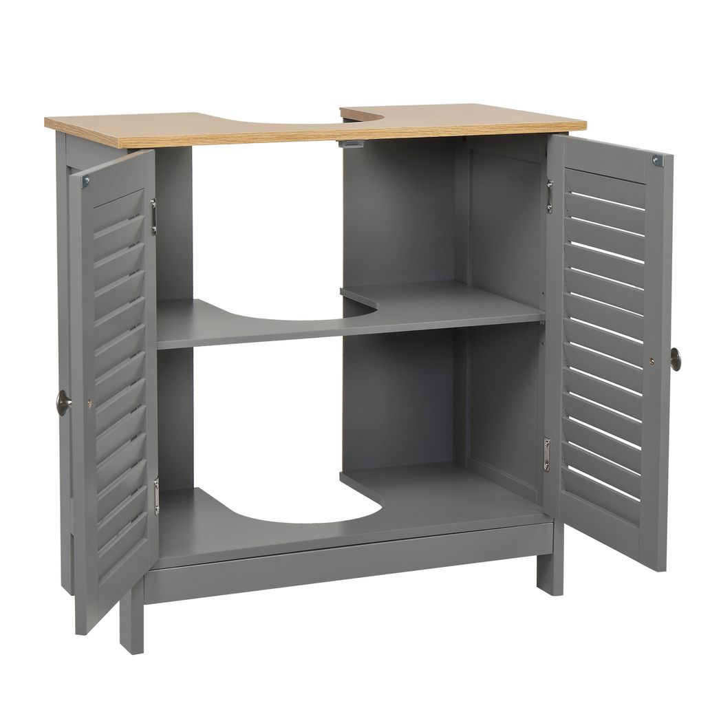 FCH Modern Double Shutter Door MDF Spray Paint Bathroom Sink Cabinet Gray