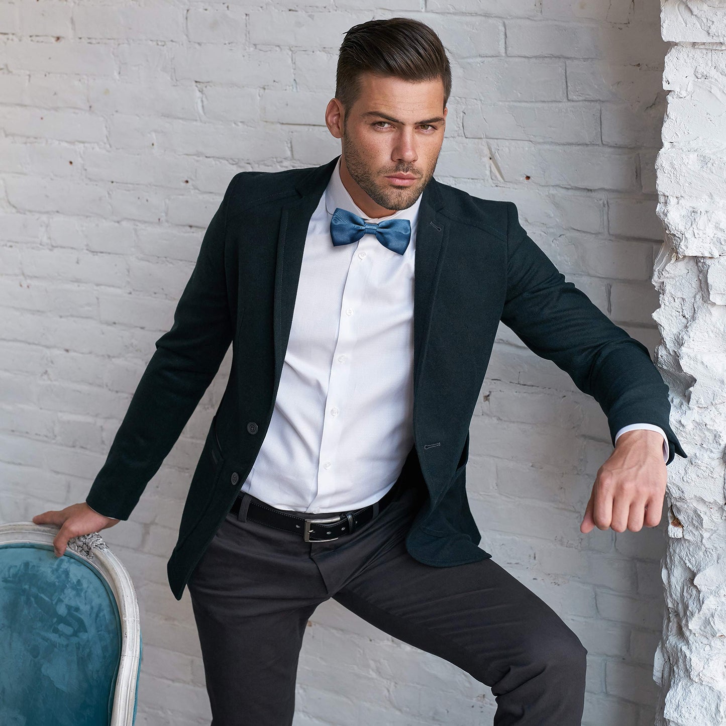 MASADA bow tie sky-blue - men's accessory in shiny-look, continuously adjustable, handmade with hook closure - 12 x 6 cm