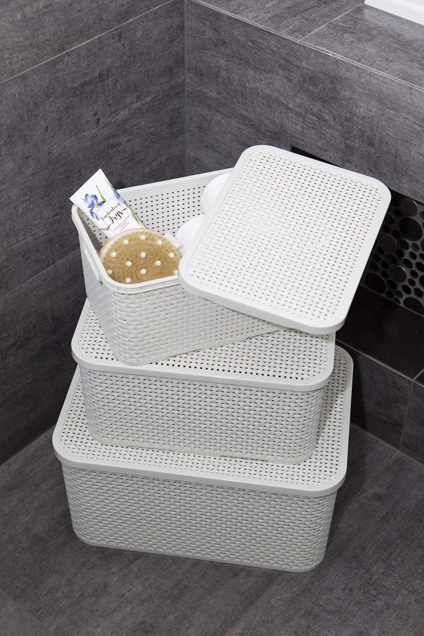 BranQ Home Essential Universal Multifunctional Basket in Rattan Design, Size S 7L, BPA-Free Plastic PP, Cream, 28.5 x 19.5 x 12.9 cm
