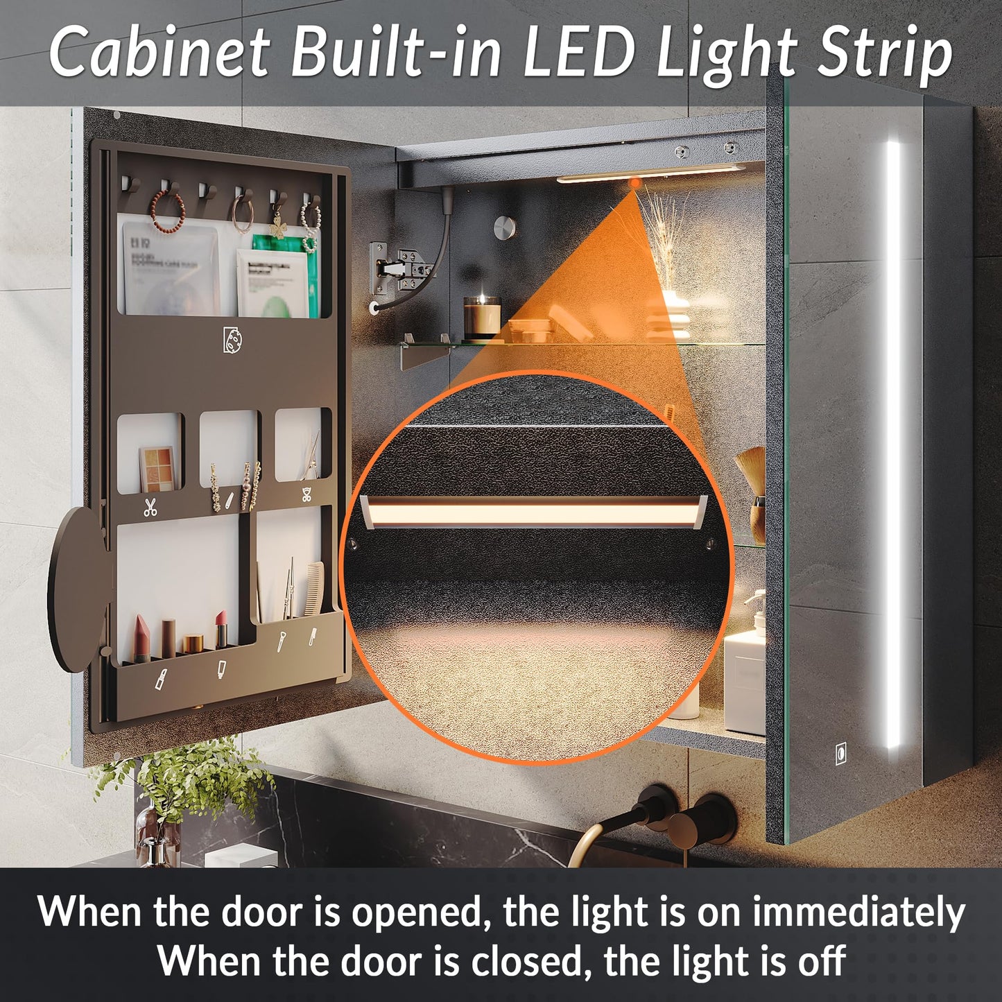 ELEGANT Bathroom Mirror Cabinet with LED Lights & Shaver Socket, 700x650mm