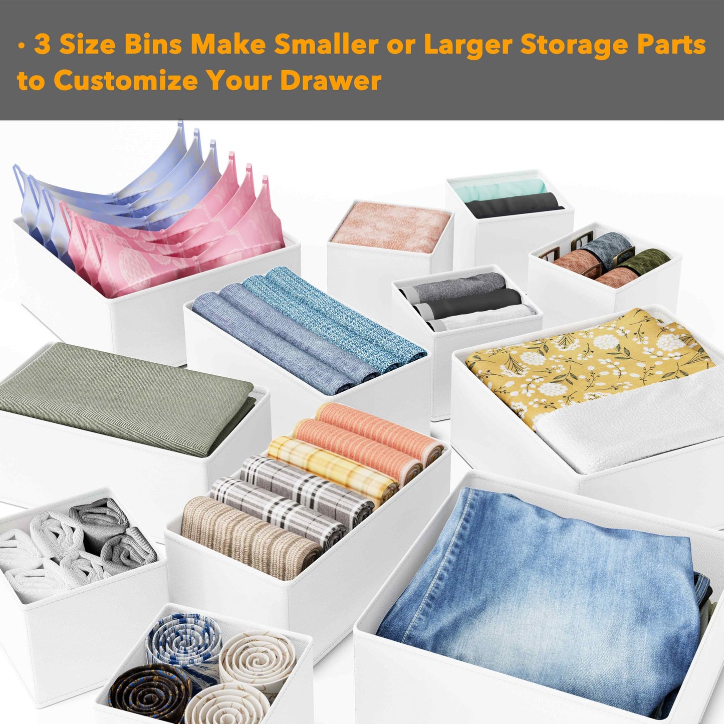 SpaceAid Set of 12 Drawer Organizers for Clothes, Underwear, Socks (White)