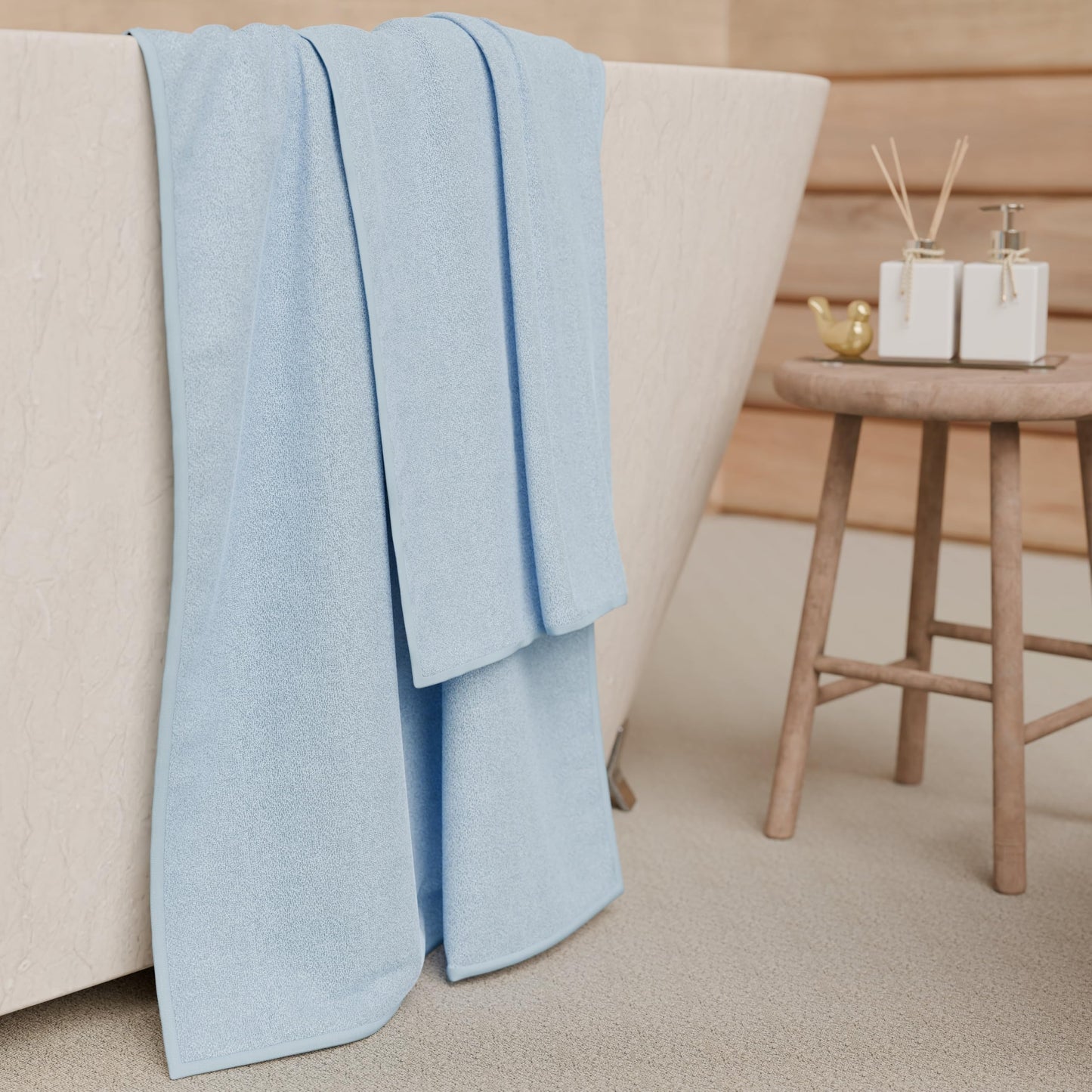 PETTI Artigiani Italiani - 100% Cotton Terry Bath Towels, 1+1 Towel Set, 2 Pieces 1 Face Towel and 1 Hand Towel, Light Blue Towels
