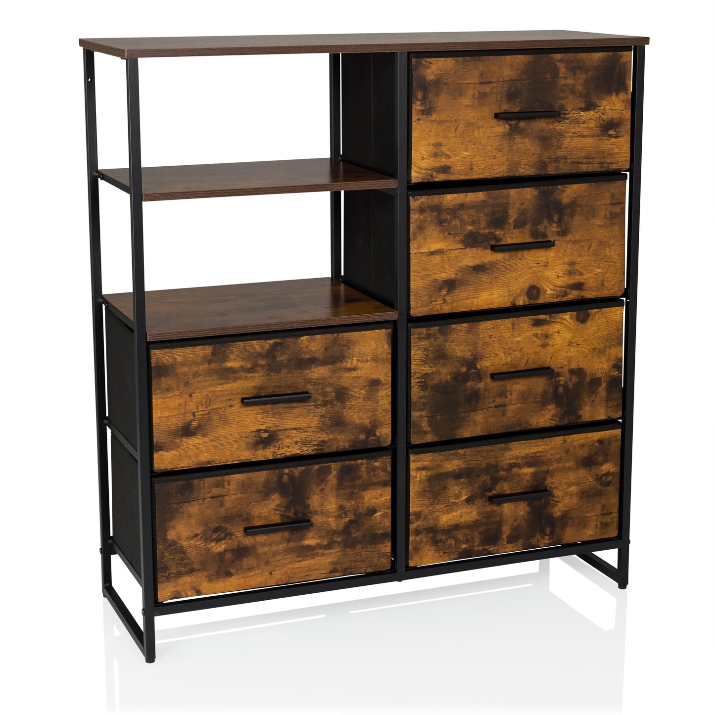 hjh LIVING Chest of drawers with 6 drawers, 2 open compartments RAGALA 84x30x92 cm Shelving system sideboard for living room bedroom hallway, smoked