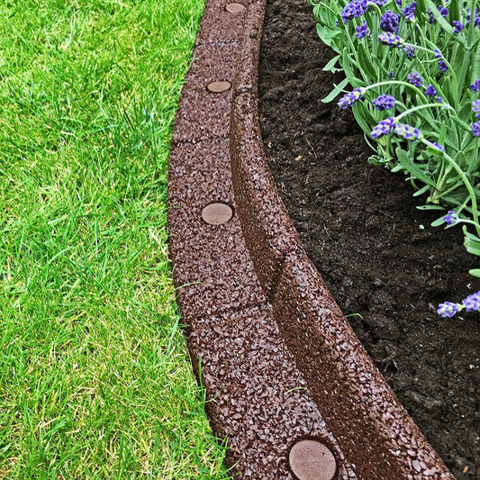 FlexiBorder - Lawn Edging - Flexible Garden Edging Border for Grass Lawns - Pathways - Raised Borders - Artificial Grass - Brown - 2 x 1m Lengths