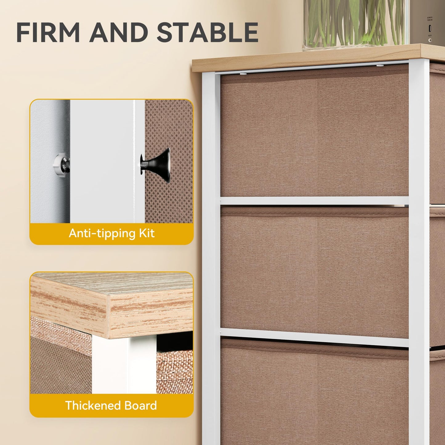 DWVO Chest of Drawers,Fabric Chest of Drawers Bedroom Cabinet with 8 Drawers,Dresser for Bedroom,Living Room With Handles,Wood Top and Sturdy Steel