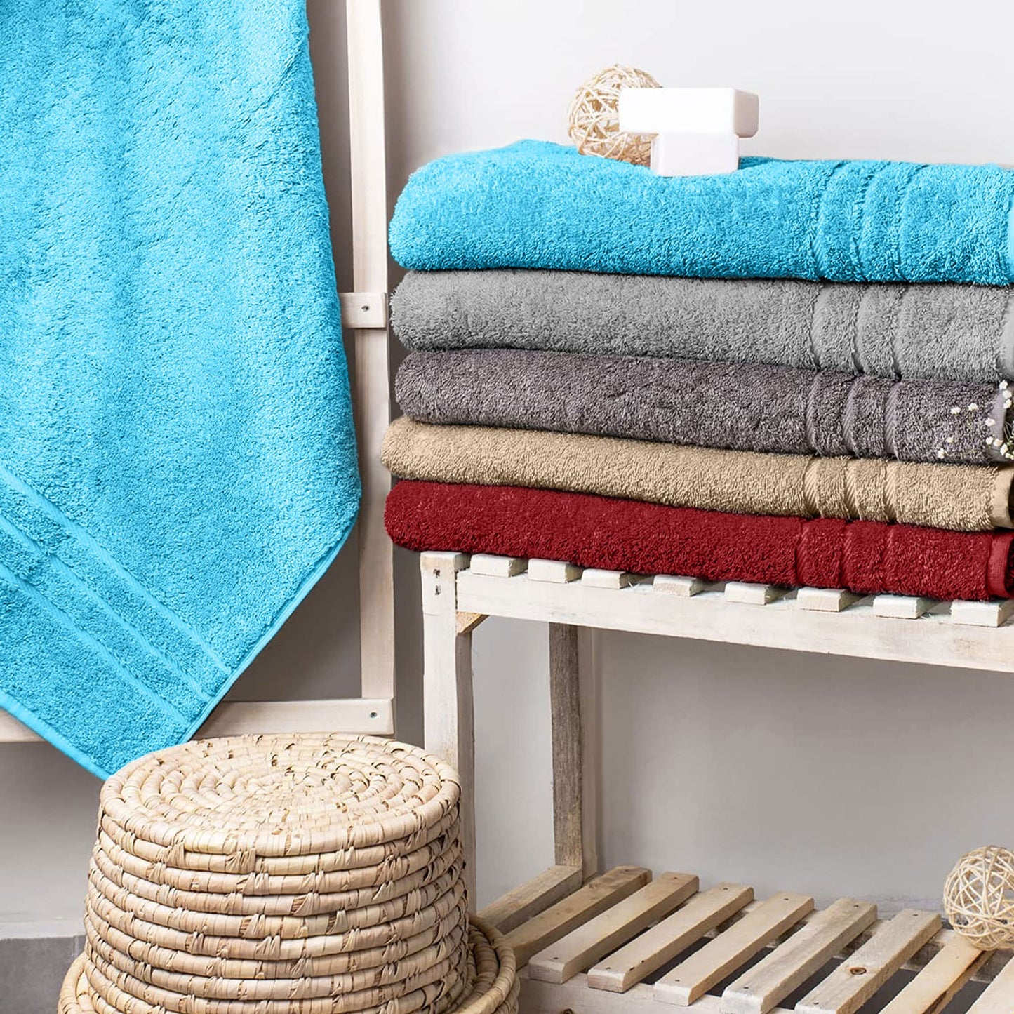 Komfortec Set of 4 Hand Towels 50 x 100 cm 100% Cotton Terry Towelling Soft Petrol/Turquoise