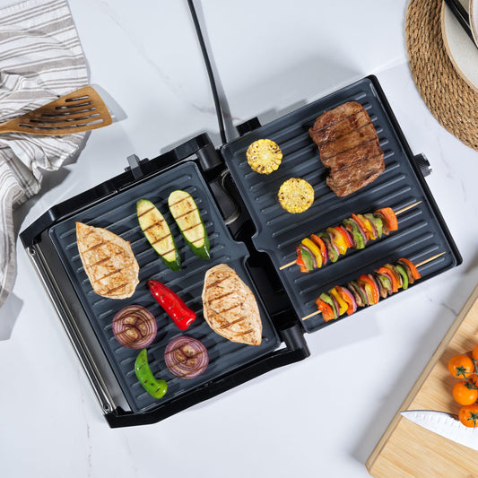 Salter Large Health Grill Electric Panini Maker, Sandwich Toaster, Non-Stick Ceramic Plates, Opens Flat (180) for Extra Cooking Space, PFAS-Free,