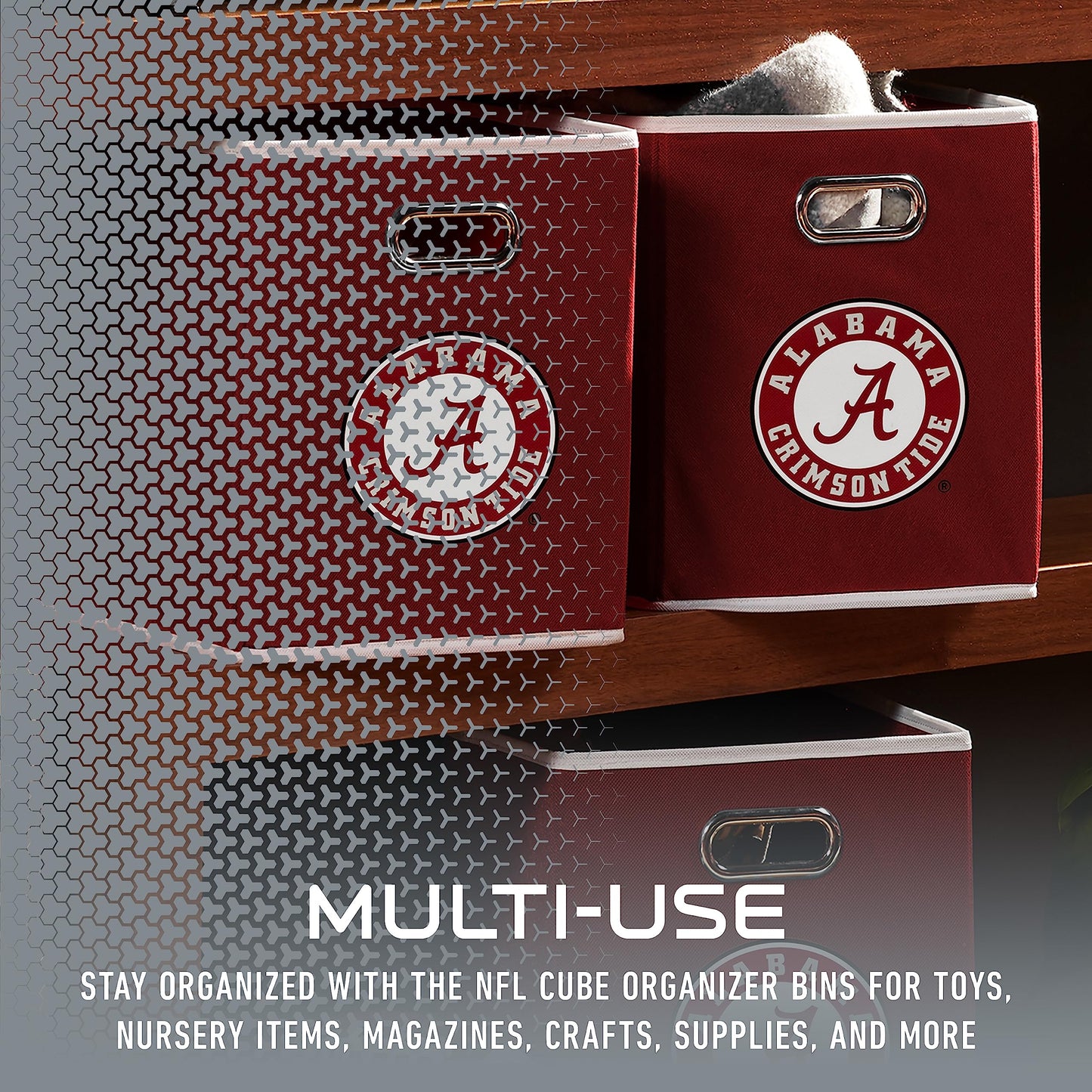 Franklin Sports NCAA Alabama Crimson Tide Collapsible Storage Bin - Made to Fit Storage Bin Shelf Organizers - 10.5" x 10.5"