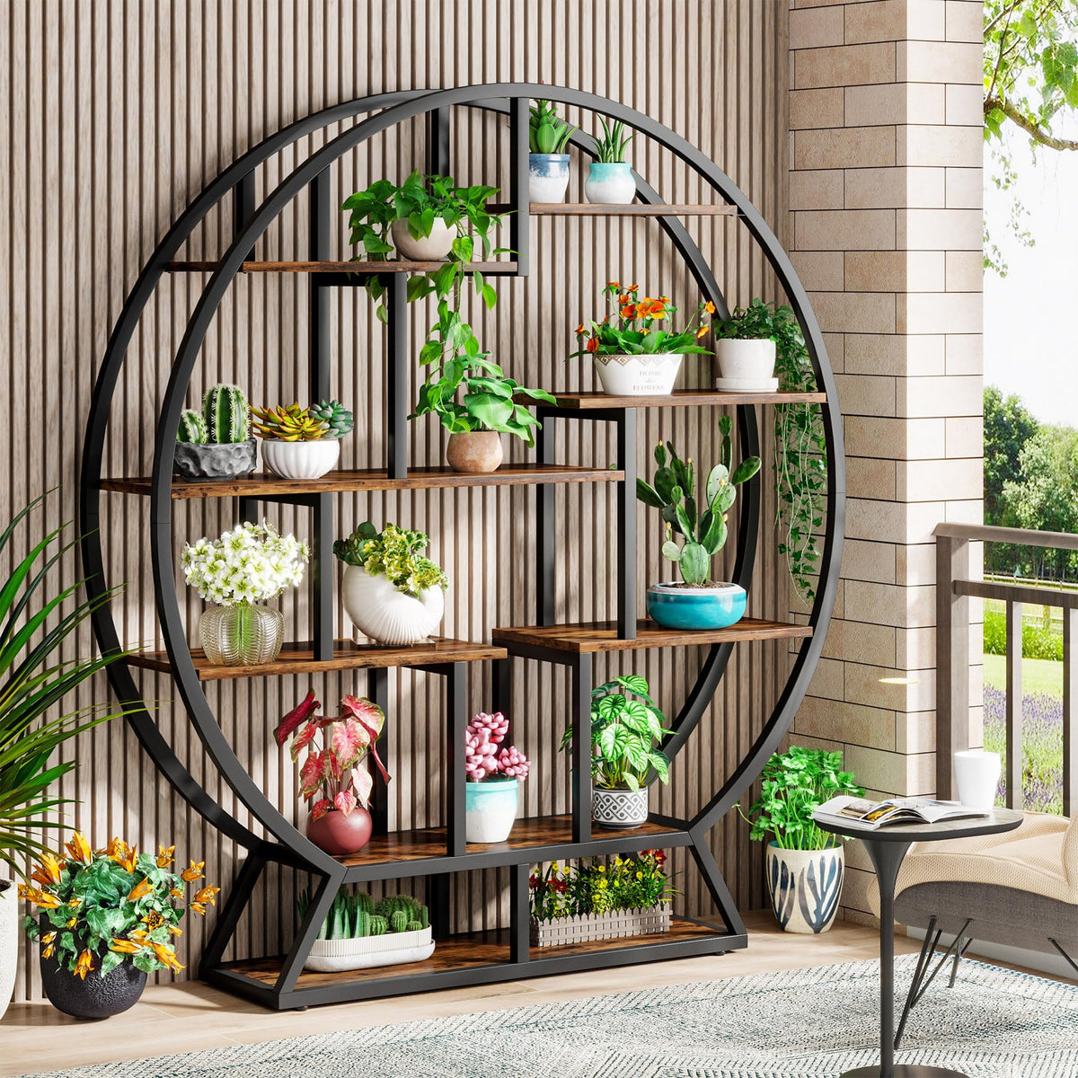 Tribesigns Round Bookcase, Industrial 5 Tier Bookcase, 160cm Tall Rustic Open Shelf Organizer Display Shelf for Home, Office, Living Room