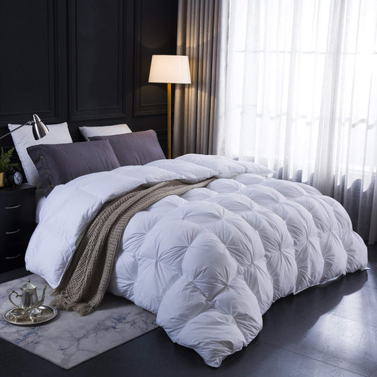 Three Geese Double Size Duvet,Goose Feather Down Duvet All Year Round 10.5 Tog, 100% Organic Cotton Cover, Double Quilt Bed Comforter (White)