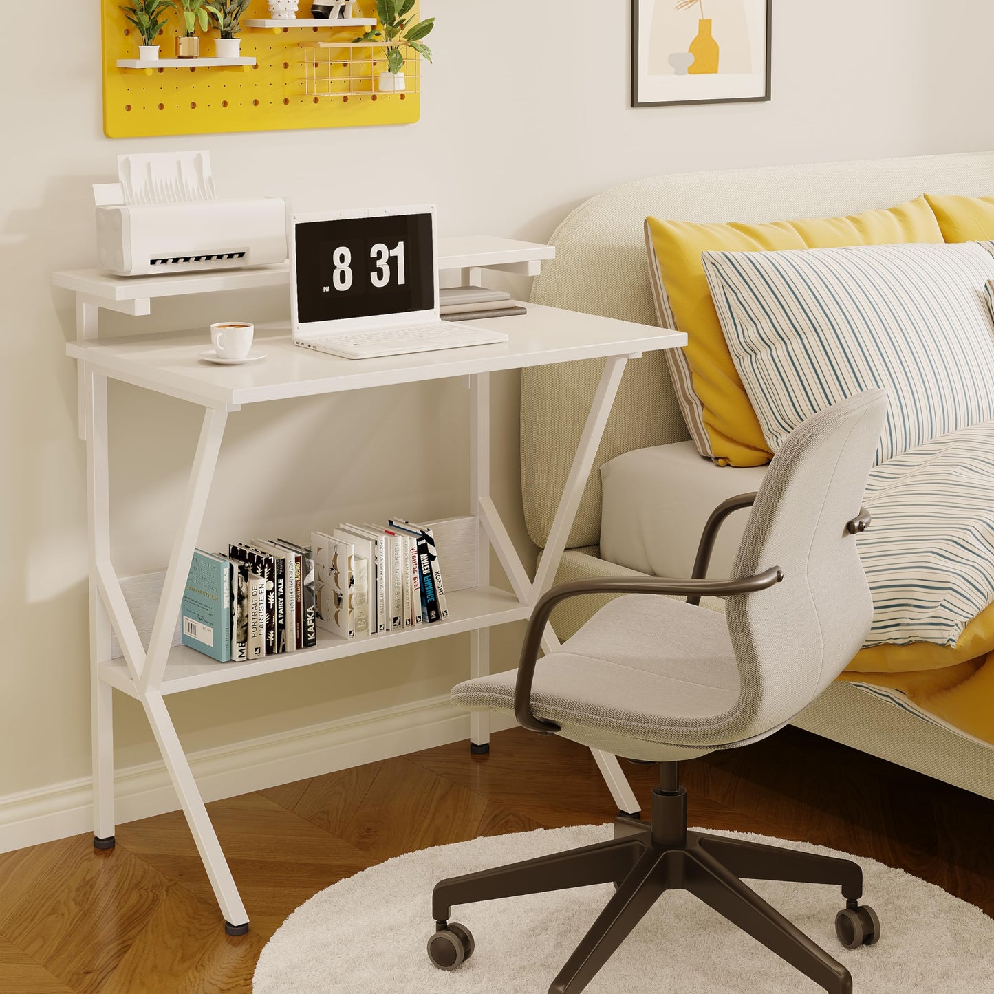 COTUBLR 70 x 48 cm Desk, Small Computer Desk for Small Spaces, Gaming Desk with Adjustable Monitor Stand, Modern Simple Style Compact Desk
