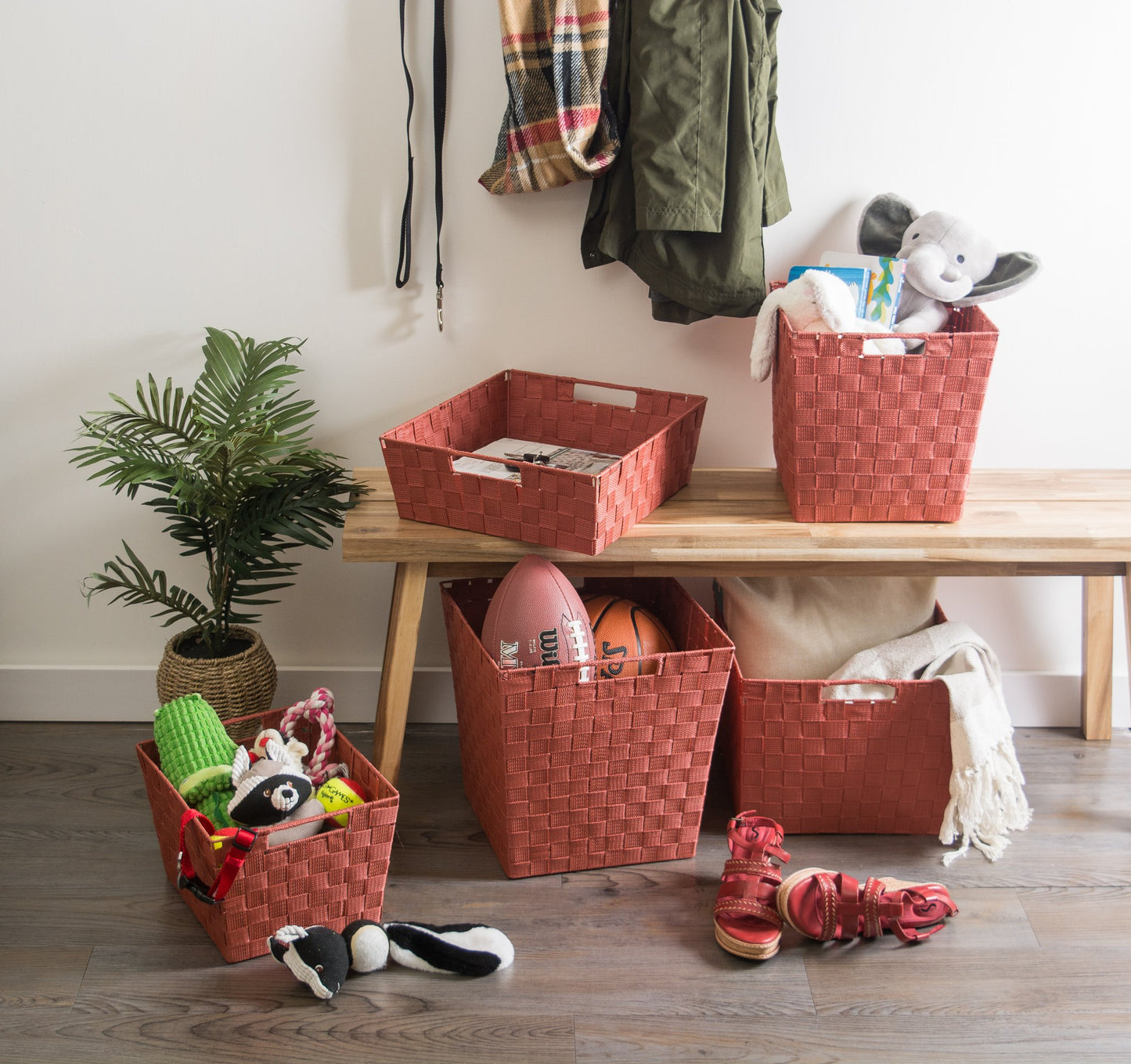 DII Woven Nylon Trapezoid Storage Bin, for Home, Office, Closets, & Everyday Storage Needs, Rust, Tray